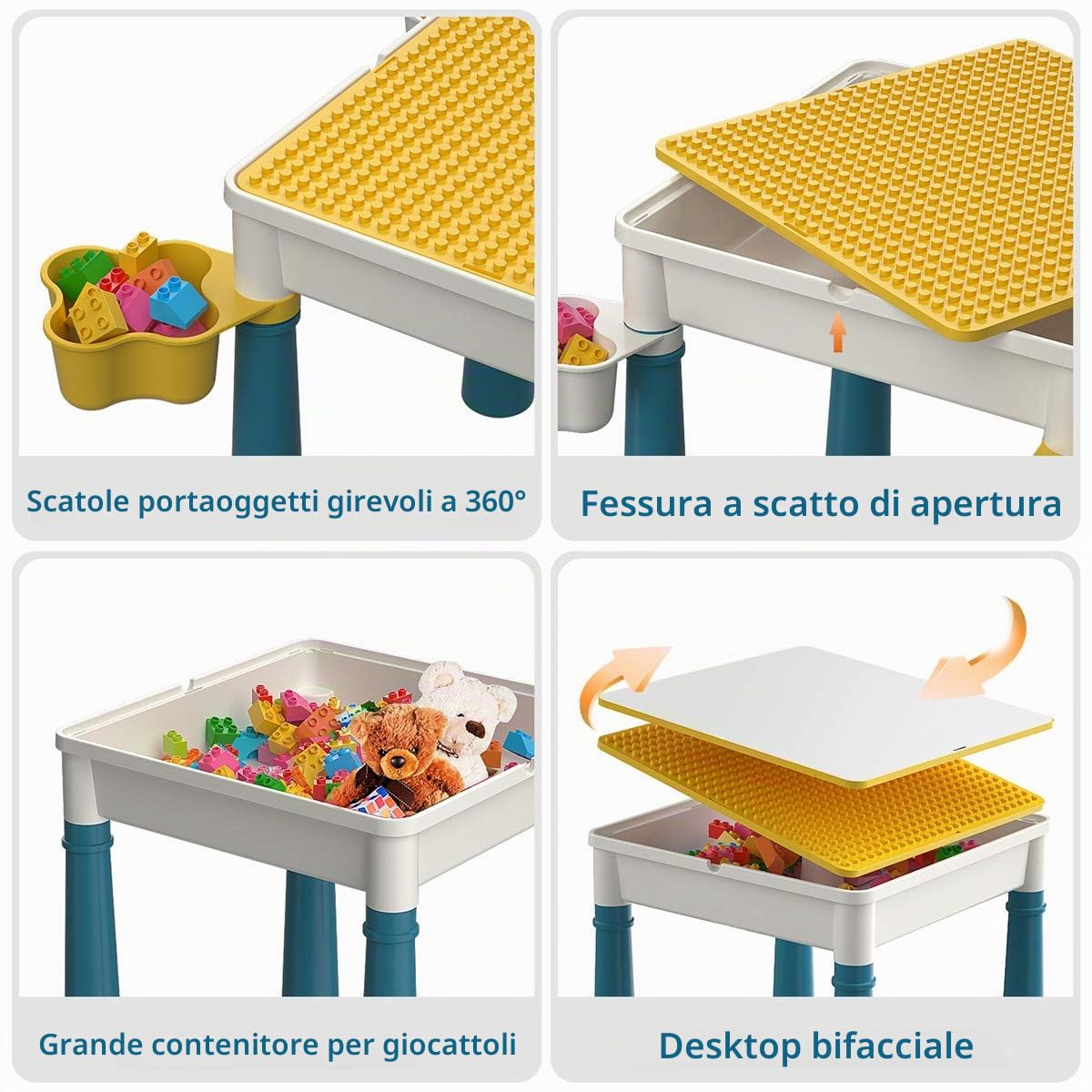 burgkidz Blocchi di costruzione per bambini tavolo e sedia, tavolo multi-attività con 1 sedia e 130 pezzi di grandi blocchi, mattoni creativi, giocattoli compatibili per ragazzi e ragazze