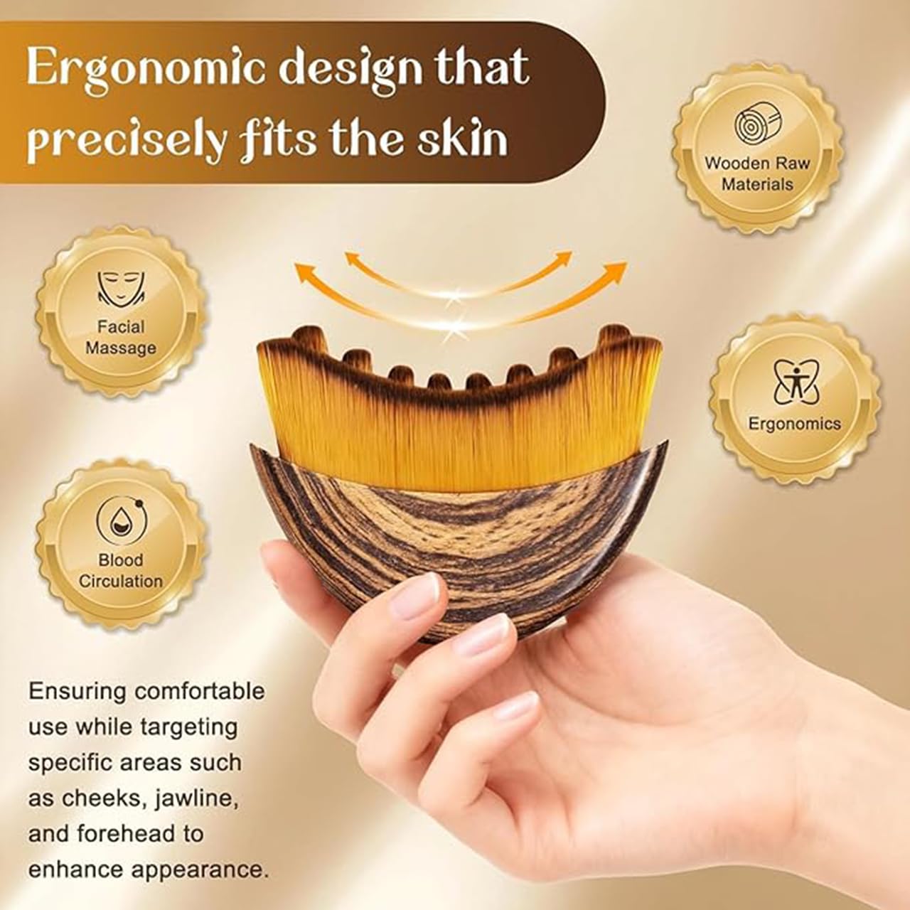 Aezta Crescent Shape Face & Neck Contouring Brush – Professional Makeup & Skincare Applicator for Slimming & Lifting – Streak-Free Blending Brush for Liquid, Cream & Powder – Anti-Puffiness Sculpting Tool 4