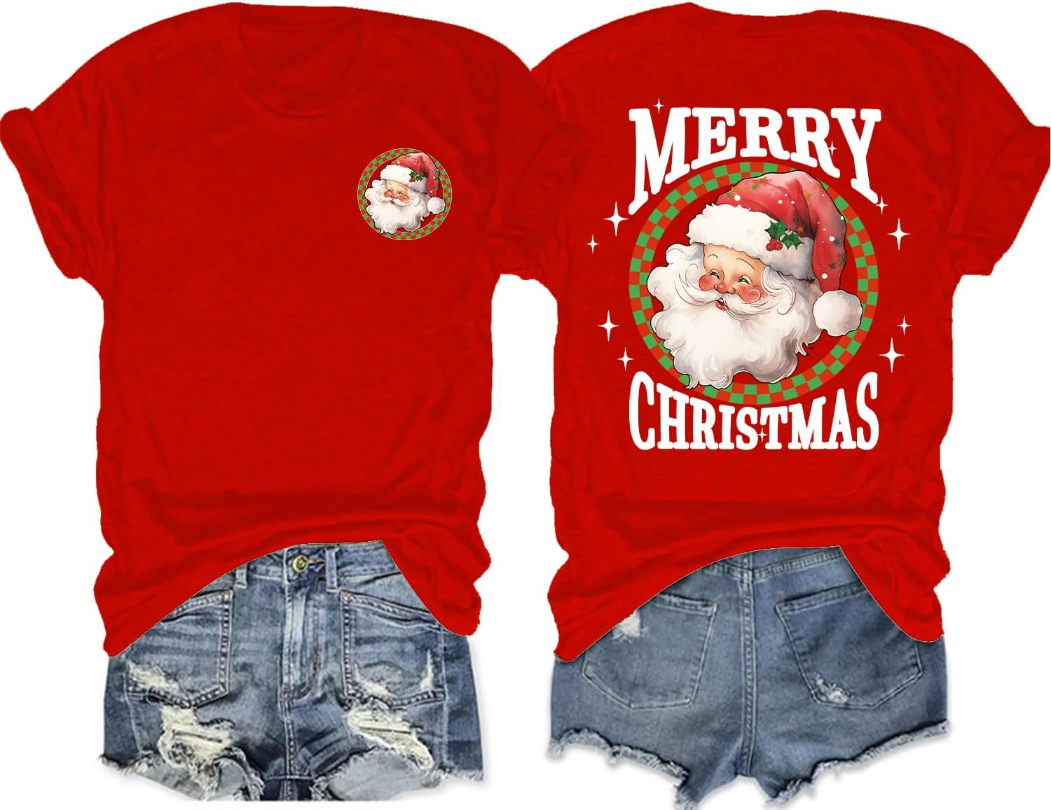 Christmas Shirts for Women Merry Christmas Vintage Santa Claus Graphic Tee Shirt Xmas Tree Holiday Tops
