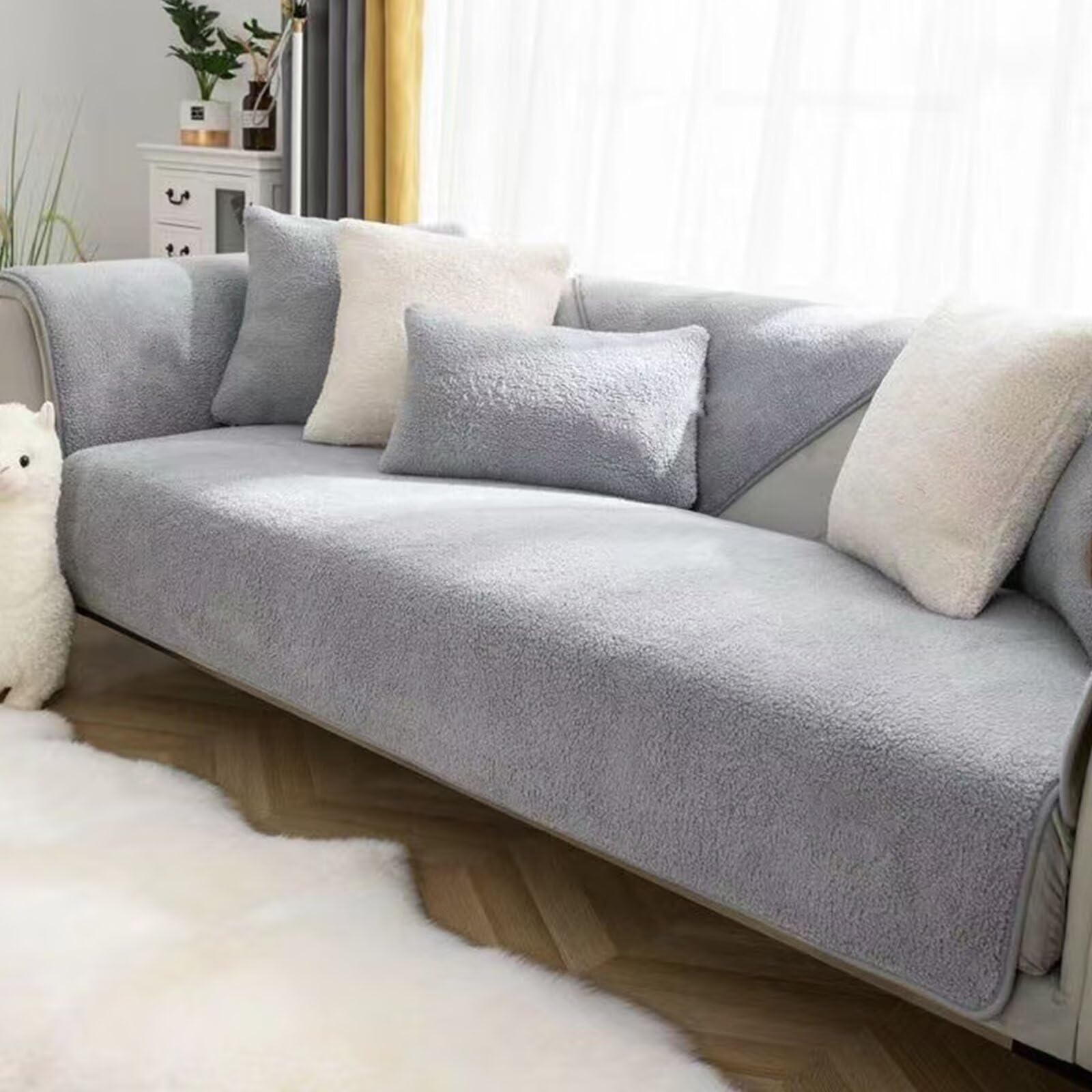 Housse de canapé d'angle gris protection animaux salon 3 4 places