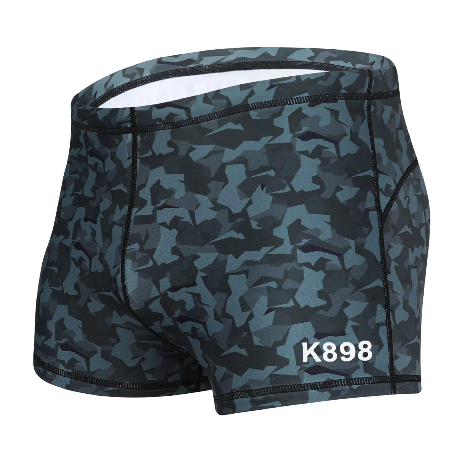 KGKE Swim Boxer Briefs Short Swim Jammer Camo Racer Mens Square Leg Swimsuit (Grey Camo, M)-image-25