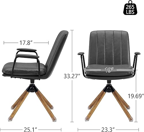 Miniatura 2 de Art Leon Silla moderna de mediados de siglo, silla giratoria con patas de roble sin ruedas, sillón de piel sintética para espacios pequeños, hogar,