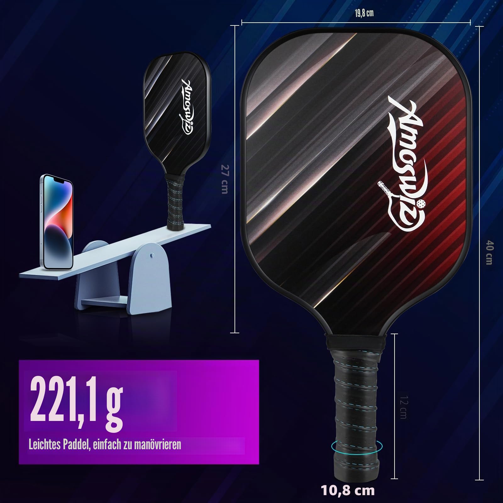 Pickleball-Paddel 4er-Set, Premium-Pickleball-Paddel aus Fiberglas für Anfänger, Pickleball-Set mit 4 Pickle-Bällen, Geschenk für Erwachsene und Kinder
