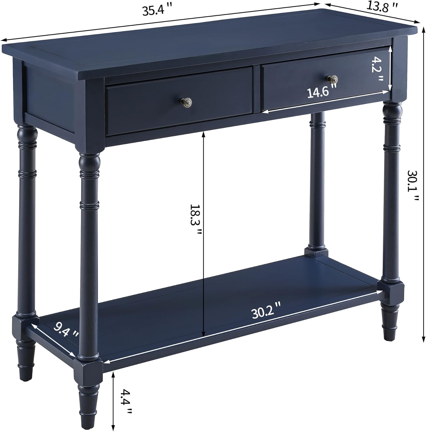 Buy Solid Wood Console Table with 2 Drawers, 2-Tier 35.4 X 30 Accent ...