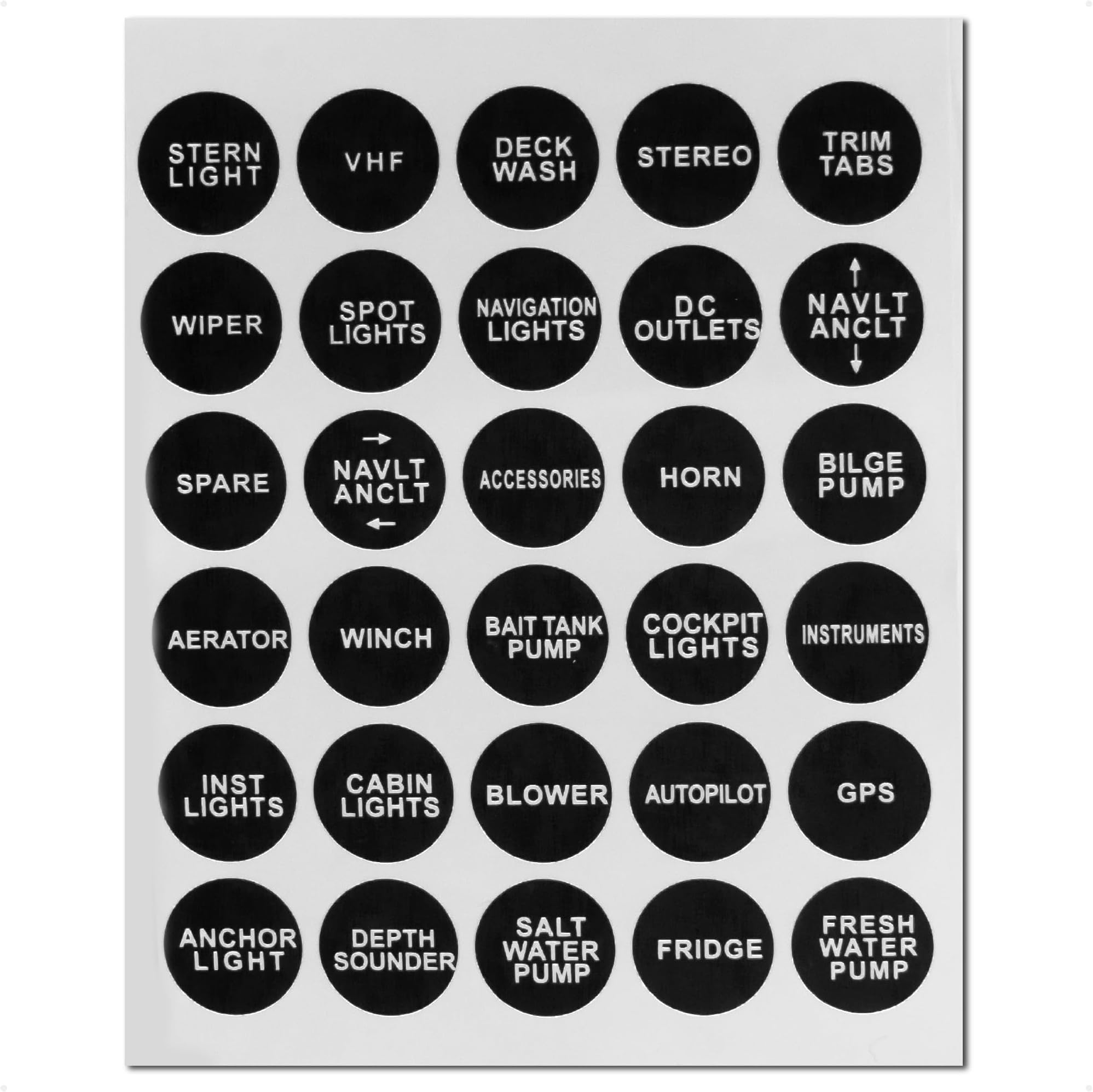 Boat Switch Panel Labels, 30 Pcs per Sheet, Marine Boat Dash Board Instruments Decal, Waterproof Rocker Switch Circuit Panel Sticker for Boats, RVs, Caravans - FO3928