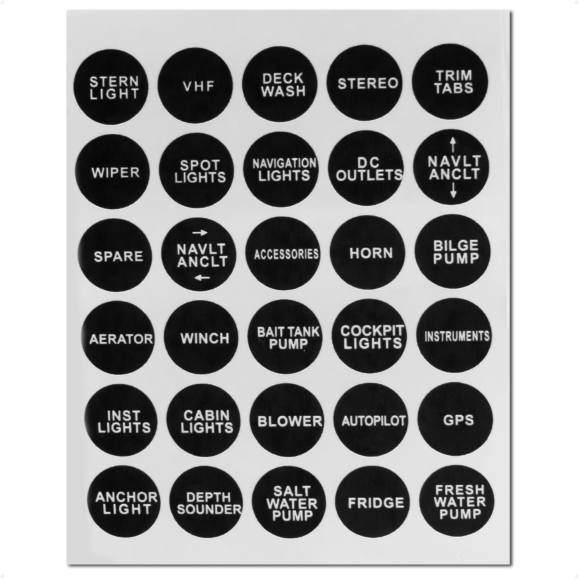 Five Oceans Boat Switch Panel Labels, 30 Pcs per Sheet, Marine Boat Dash Board Instruments Decal, Waterproof Rocker Switch Circuit Panel Sticker for Boats, RVs, Caravans - FO3928