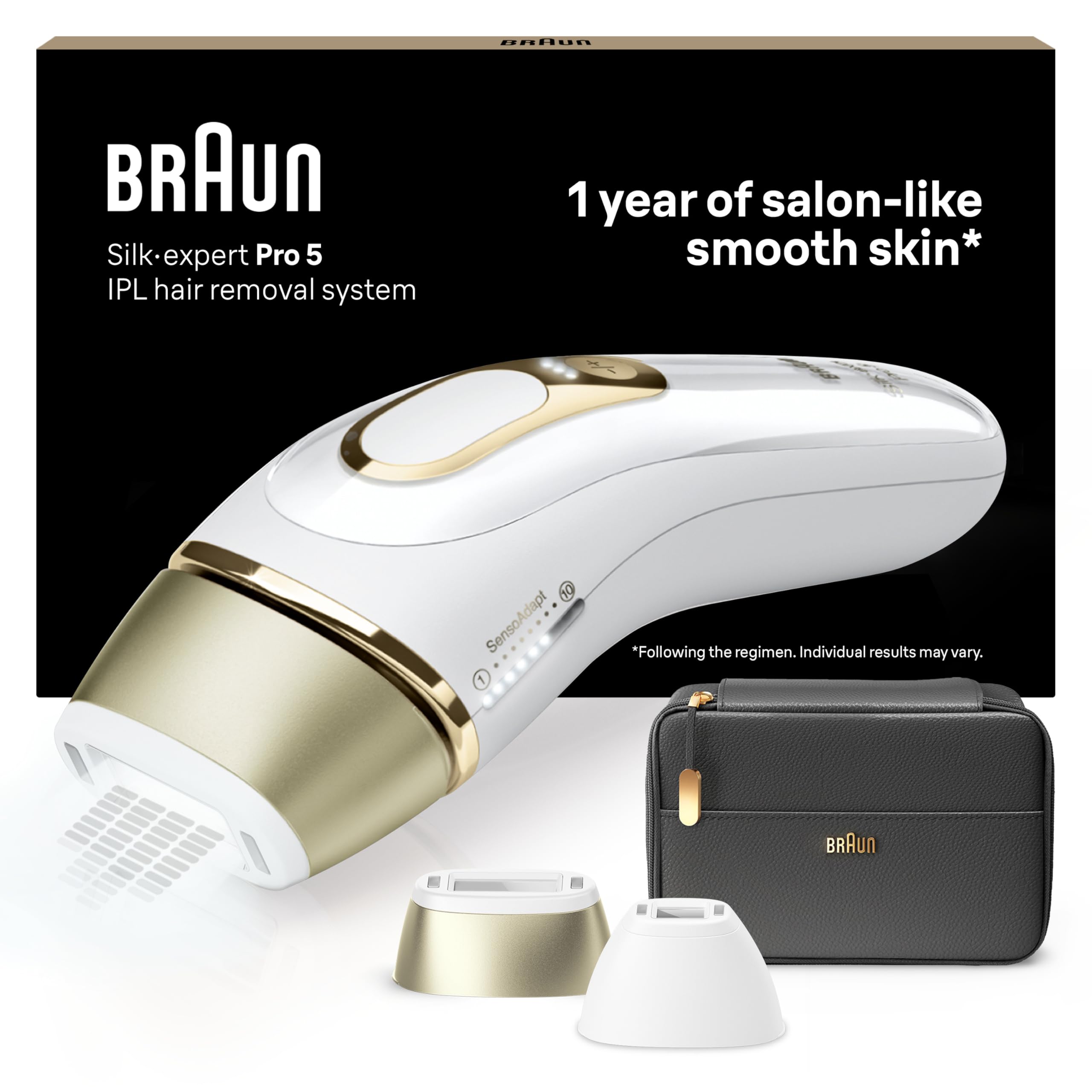 Braun Silk-expert Pro 5 Depiladora Mujer/Hombre Luz Pulsada IPL, Cabezal de Precisión y Funda, Alternativa a la Depilación Láser en Casa, PL 5140, Última Generación, Blanca