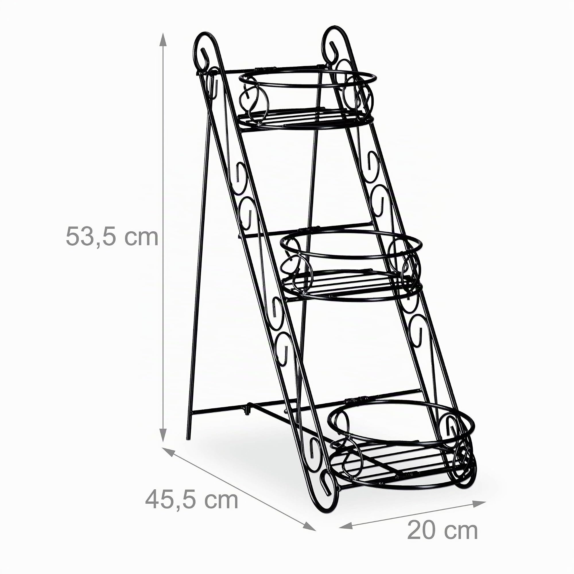 Relaxdays, noir Escalier métal 3 niveaux, Support pot de fleurs, Étagère pour plantes rond 53,5 x 20 x 45,5 cm