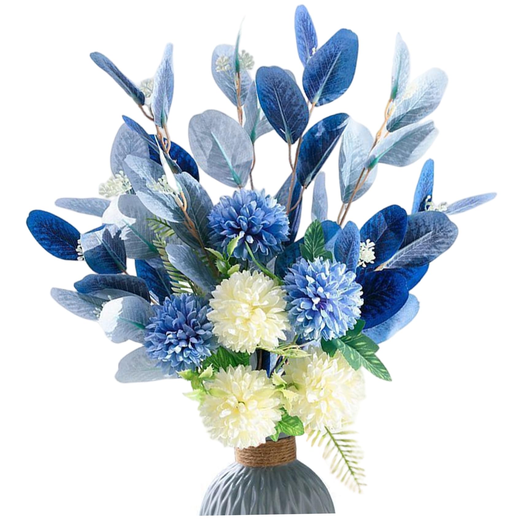 CNAFGBGG Hydrangea Artificial Flowers 14x15 Inch Sky Blue Faux Hydrangeas with Eucalyptus Leaves Low Maintenance Vibrant Silk & Plastic Flowers for Arrangement