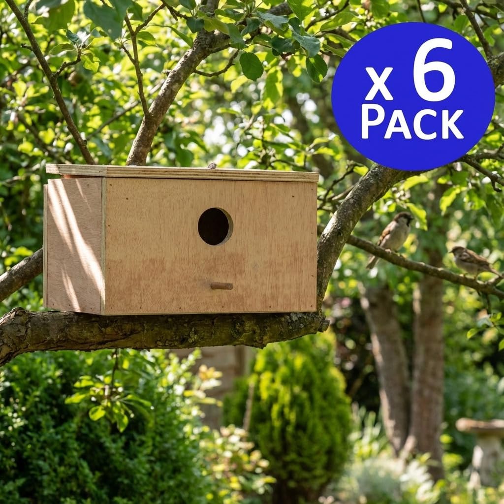 Suinga Pack 6 Nido Jaula de Madera para Pajaro, 25x15x15 cm - Alojamiento para Pájaros Aves