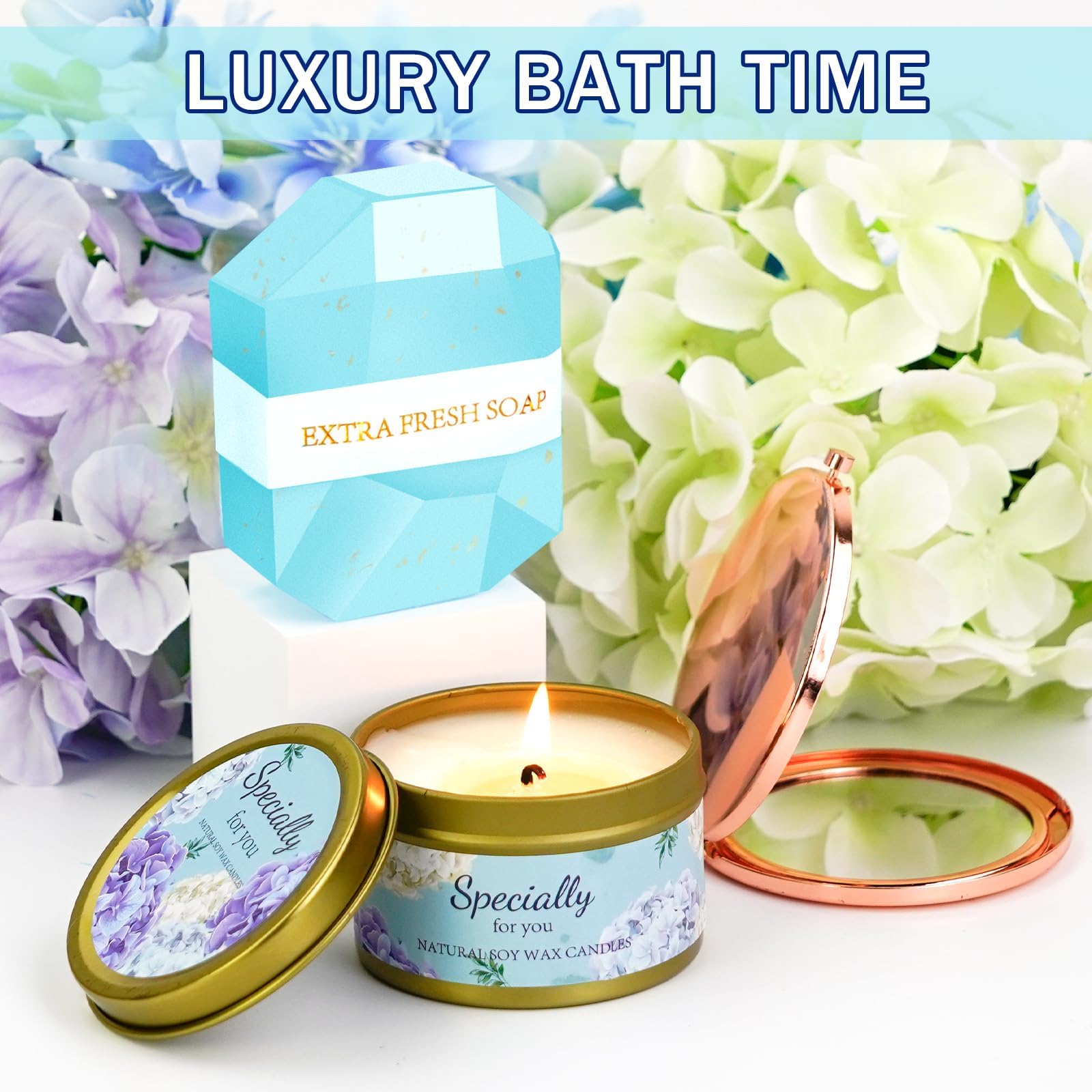Happy Birthday Gifts for Women Mom Daughter Sister Wife Grandma, for Her, Self Care Gift Get Well Relaxing Spa Gift Basket Set (Blue)