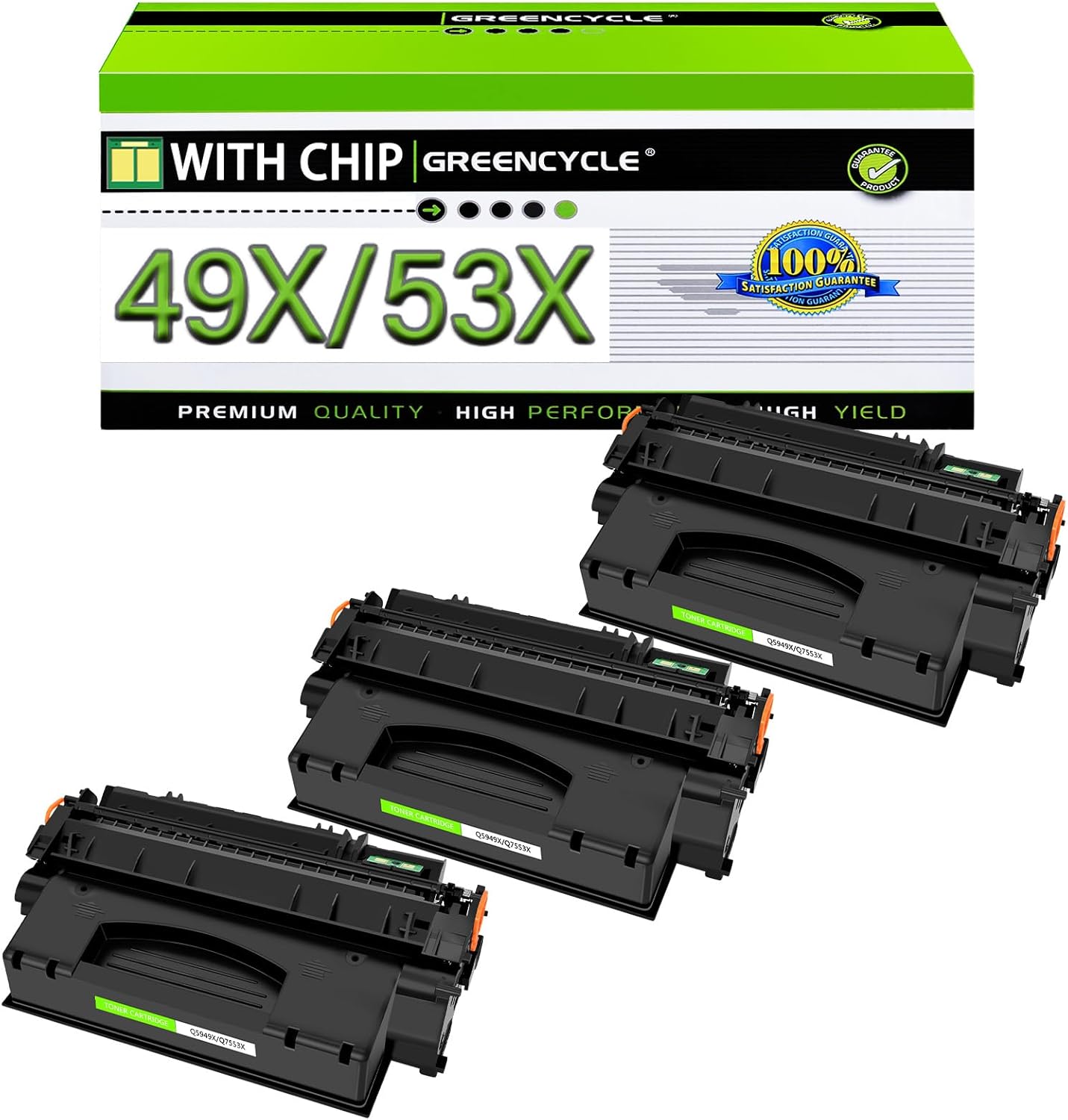 greencycle Q5949X Q7553X 49X Toner Cartridge Compatible Replacement for HP 49X Q5949X 53X Q7553X use in 1320 1320n 1320nw 3390 3392 M2727nf P2015dn P2015 P2014 P2010 Series Printer (Black,3 Pack)