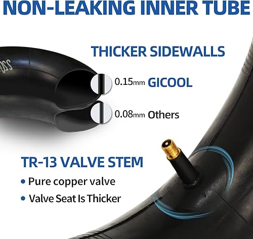 Miniatura 5 de GICOOL Juego de Neumático de Reemplazo 4.00-6 y Cámara de Aire, 2 Unidades, Neumático y Rueda de 13" de Alta Resistencia, Vástago de Válvula Recta