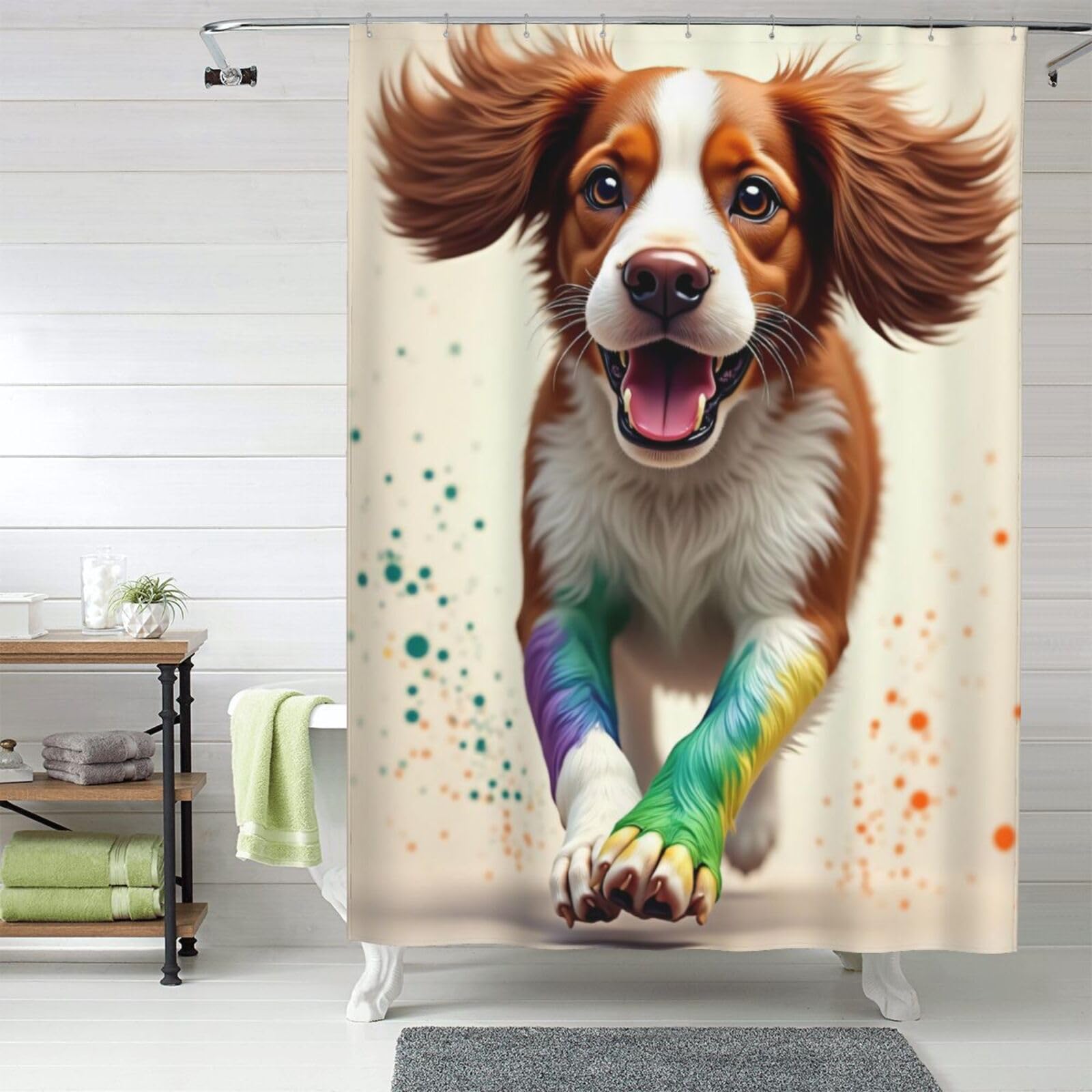 Rideau de douche opaque anti-regards motif épagneul coloré en tissu 183cm