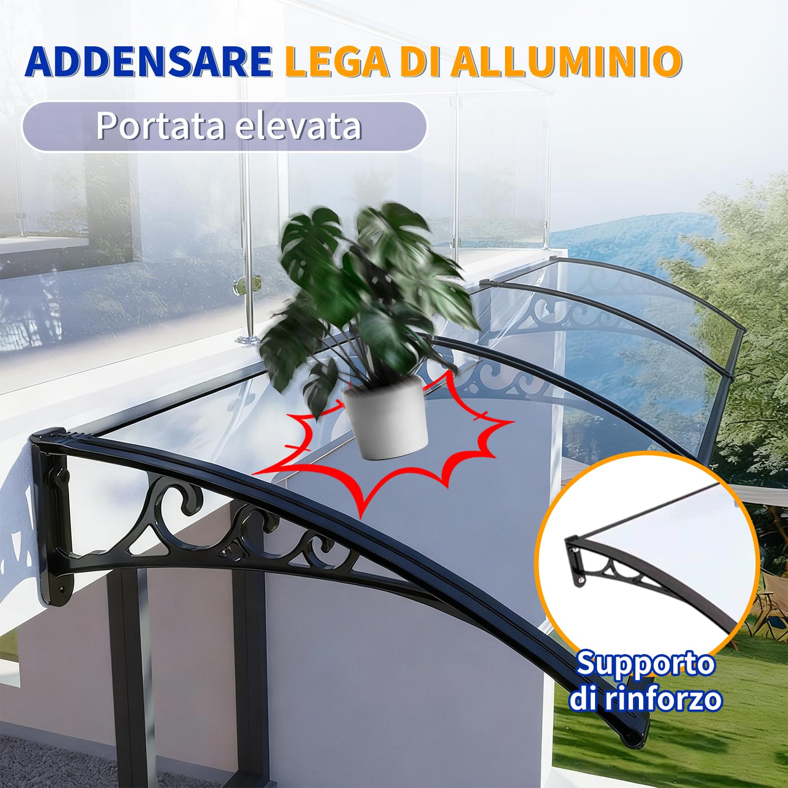 Pensilina Espandibile con Grondaia Grande, Tenda da Sole per Porta Esterna, Montaggio Silenzioso e Rapido, per Patio, Balcone, Esterni60x290cm
