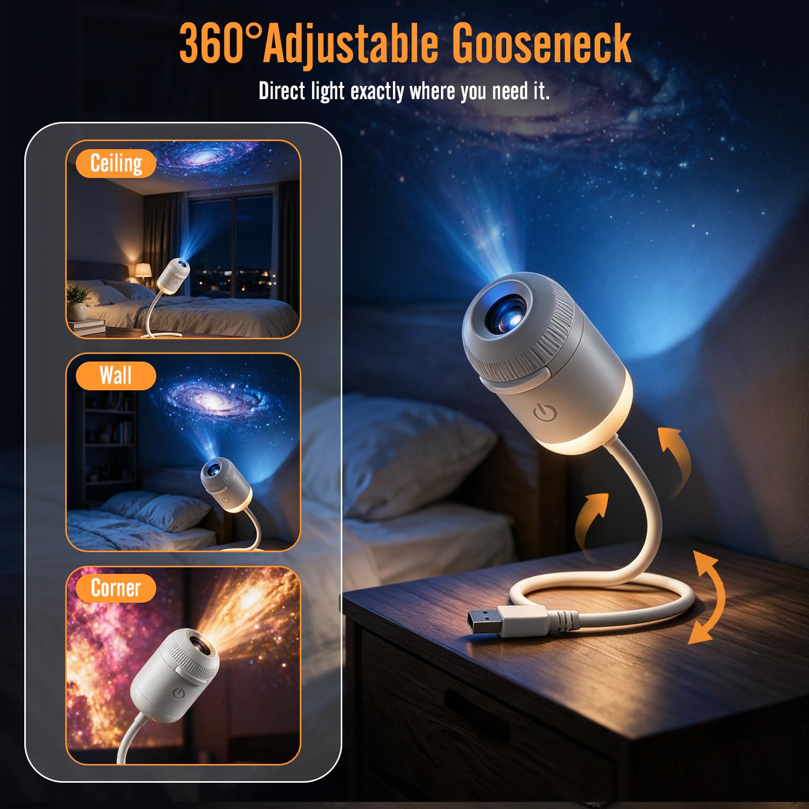 Proiettore cielo stellato, HD 5D, proiettore olografico Galaxy Night Light
