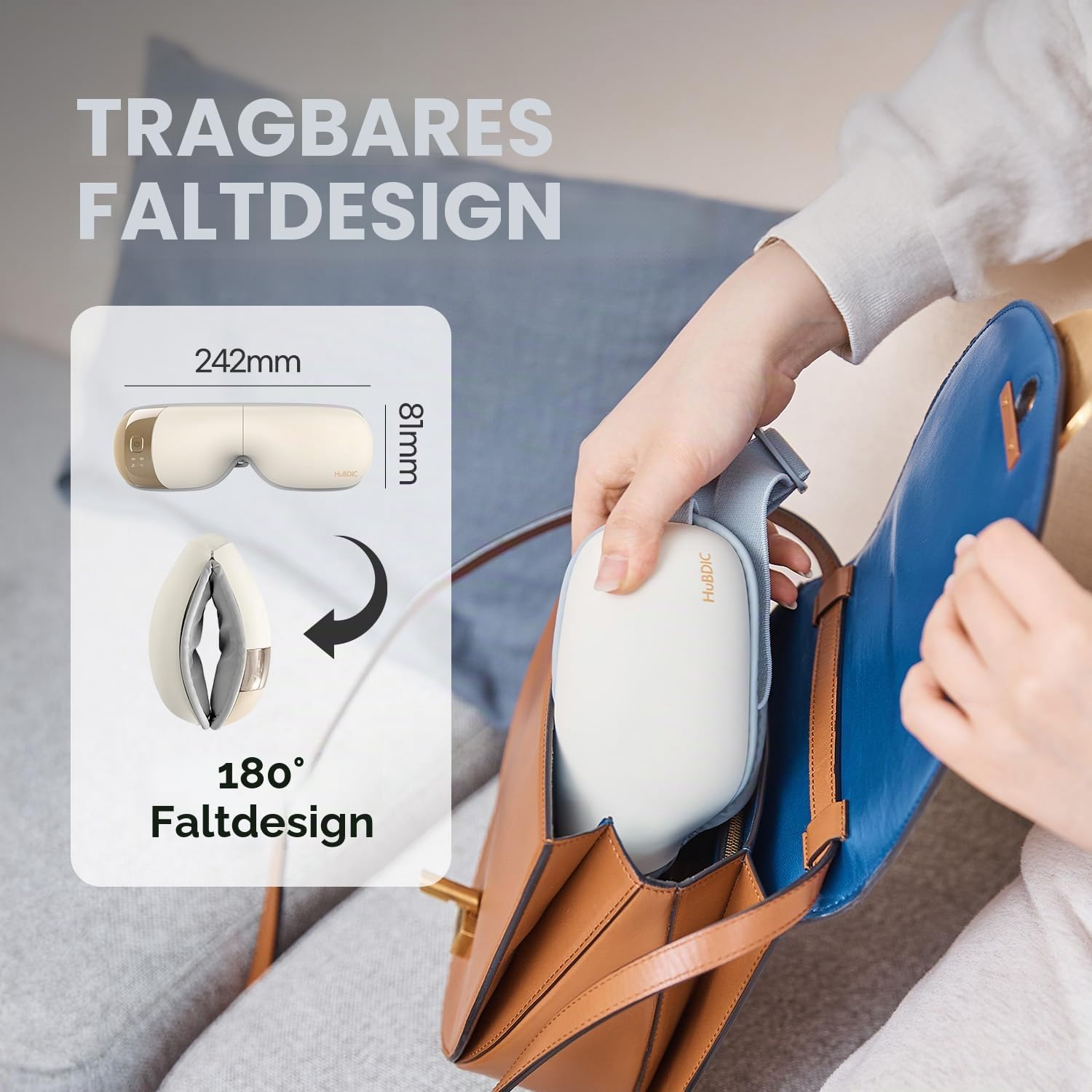 HubiCare Hem-5 Premium Augenmassagegerät mit Wärme und Vibration, für trockene Augen und zur Entspannung der Augen Augenbelastung Augenringe Augenbeutel und verbessern den Schlaf (Beige)