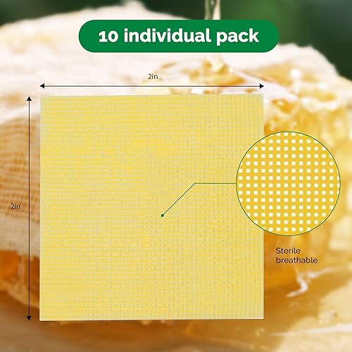 Miniatura 5 de Aderezo de gasa de miel de 2 x 2 pulgadas, apósito de miel estéril para heridas, parches de miel de manuka de grado médico para un cuidado más
