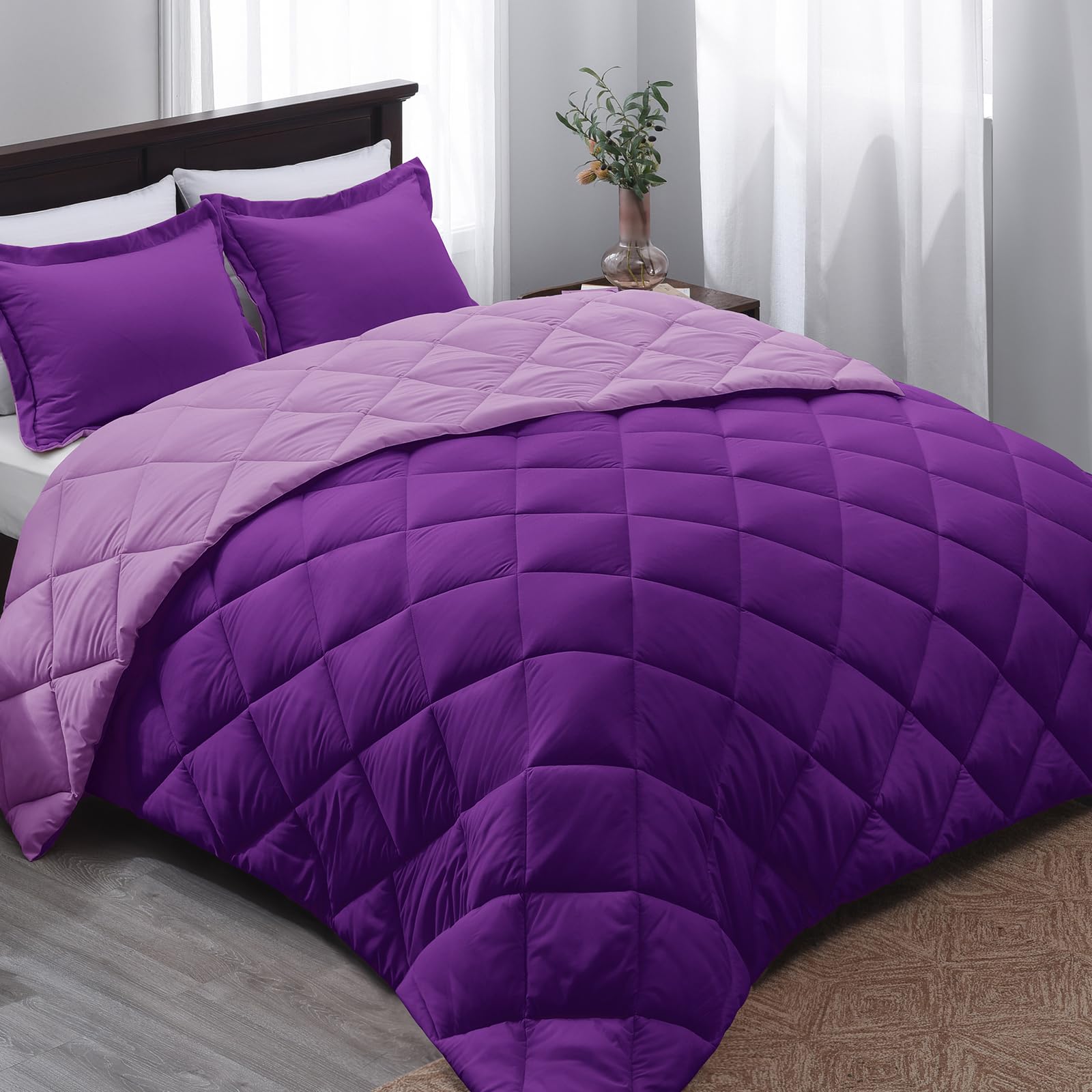 Edredón reversible King morado para renovar tu dormitorio con fundas de cama