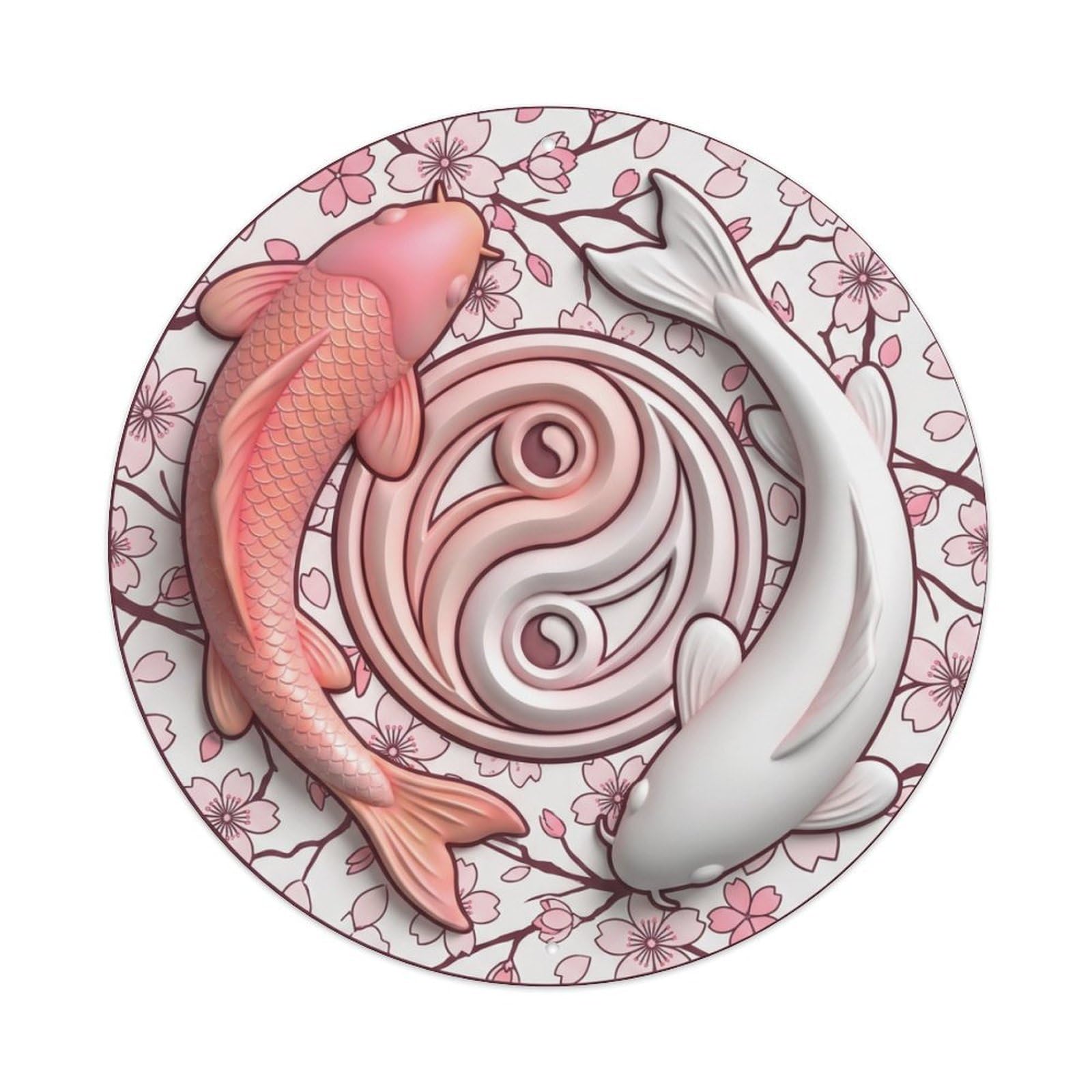 Metal Tin Sign Tai Chi Koi Fish Spring Blossom