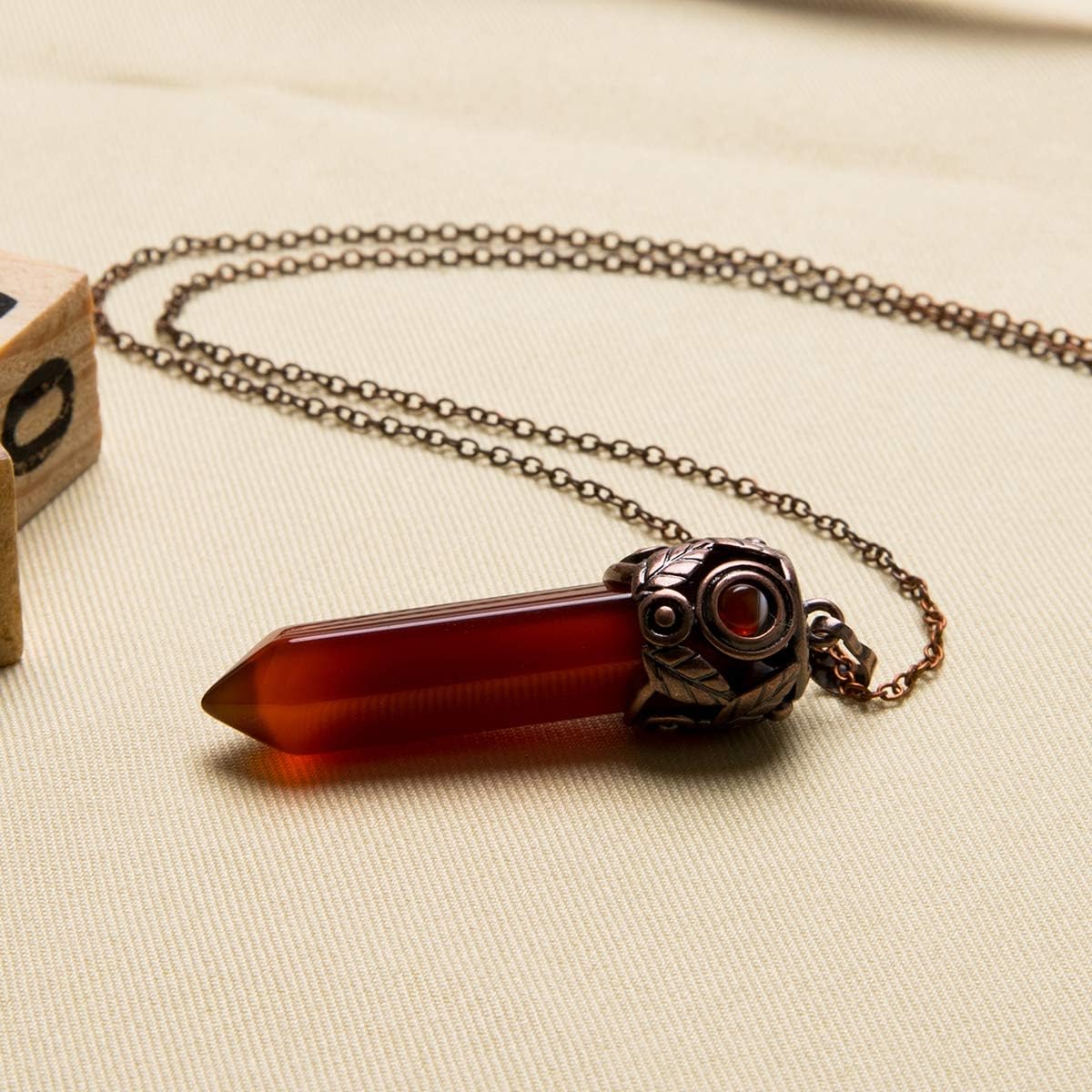 Bivei Retro Antique Brass Chakra Necklace Hexagonal Prism Gemstone Quartz Crystal Stone Healing Pendant (Pack of 5) image 2
