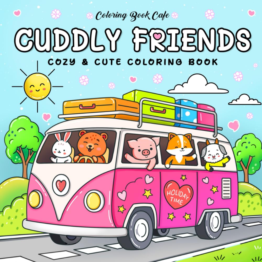 Cuddly Friends: Easy Coloring Book for Adults and Teens Featuring Adorable Animal Characters for Stress Relief and Relaxation
