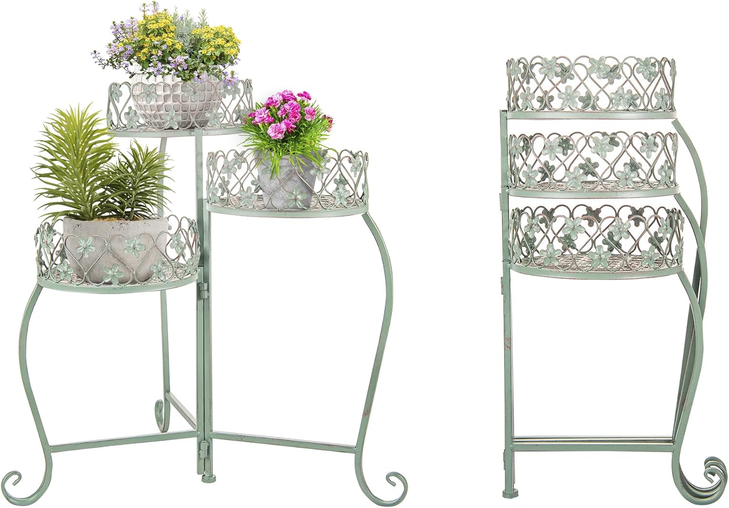 最大41 Offクーポン Sungmor フラワースタンド 花台 植木鉢置き台 盆栽用 スタンド 園芸ラック アイアン 観葉植物 鋳鉄 組み立て 屋外 室内 大きなサイズ 大型 三段 2点セット グリーン Batesmartin Com