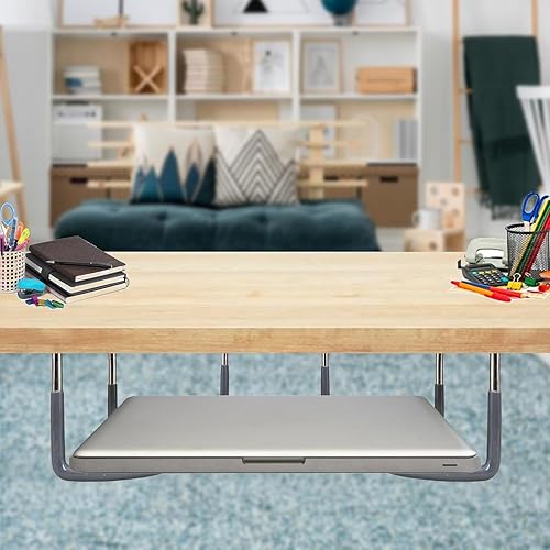 Miniatura 10 de TidyFriend - Soporte de goma para laptop debajo del escritorio, 3 estantes en 1 juegos, soporte para laptop debajo del escritorio, organizador con