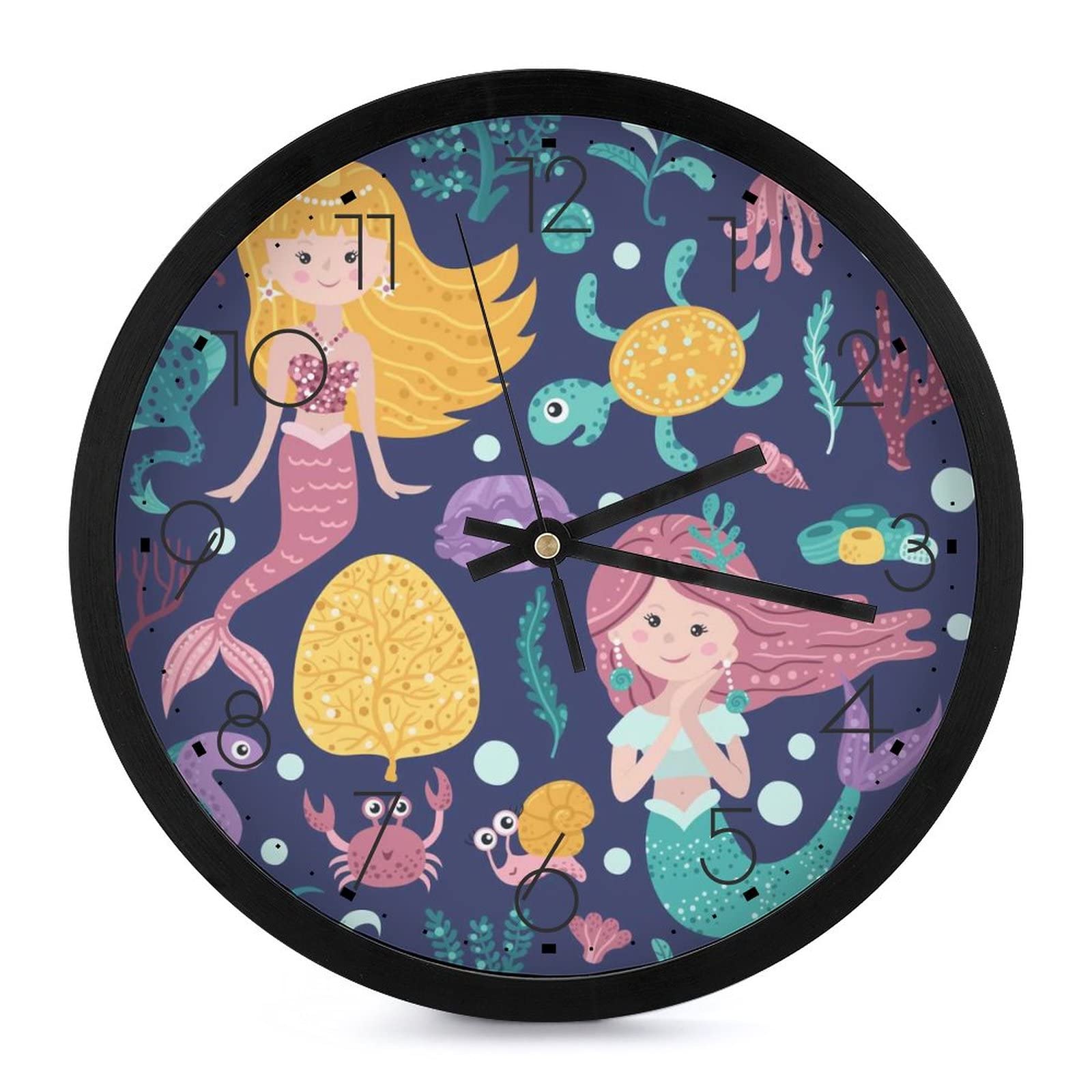 Horloge murale ronde sirène décorative à grands chiffres pour salon