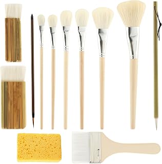 Keramik Glasur Pinsel 12-teiliges Set inkl | Keramische Farbe Glasur Pinsel für Heimstudio, Klassenzimmer, Werkstatt, Acrylfarbe, Ton und Keramik