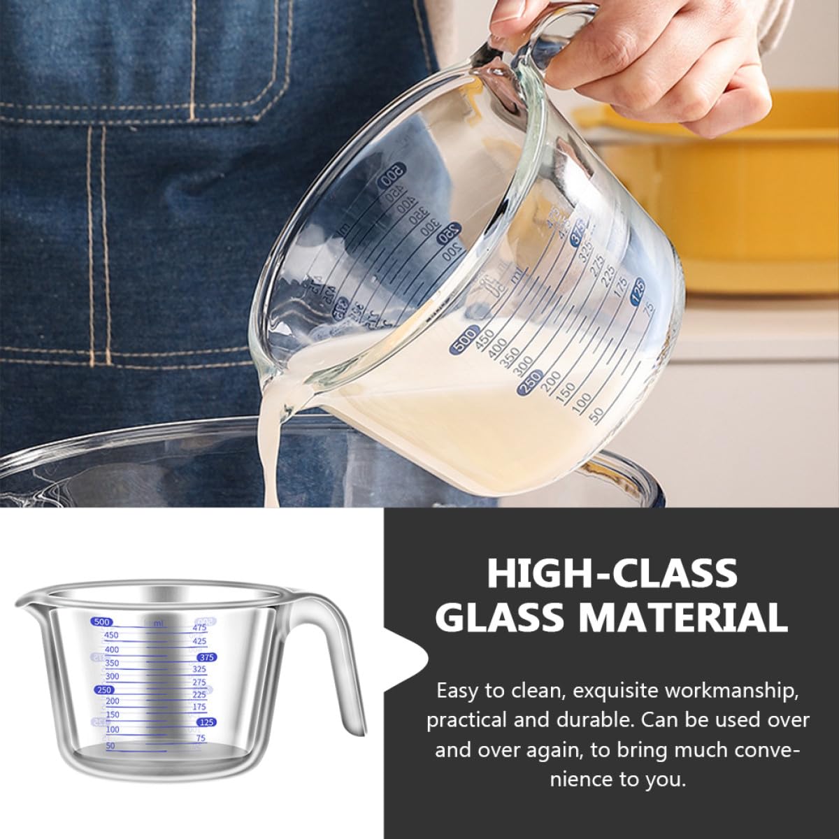 Hitzebeständiger Glas Messbecher mit Klarer Skala Spülmaschinenfest Präzises Dosieren Schmaler Ausguss für Fließenden Flüssigkeitsaustritt für Küche Backen und Kaffeezubereitung