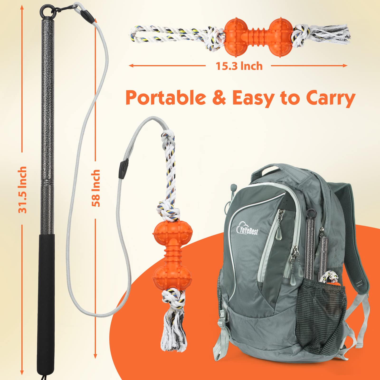 Yeyebest Dog Flirt Pole With Teeth Chewing Toys Heavy Duty