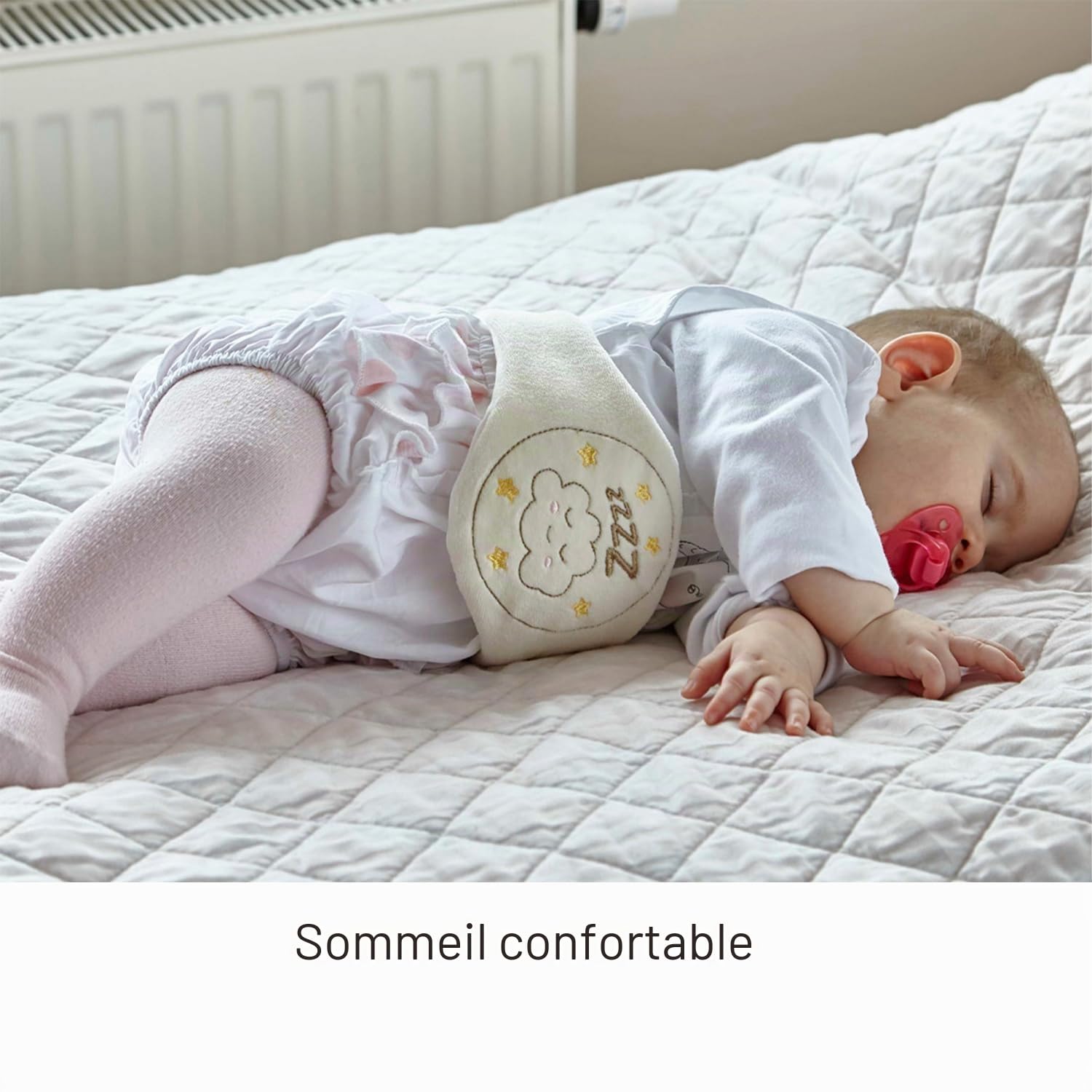 Babyjem - Ceinture blanche en noyaux de cerises - Idéale pour les maux de ventre et les ballonnements - , ajustable pour les bébés de 0 à 12 mois, garnissage naturel en noyaux de cerises, 100% coton,