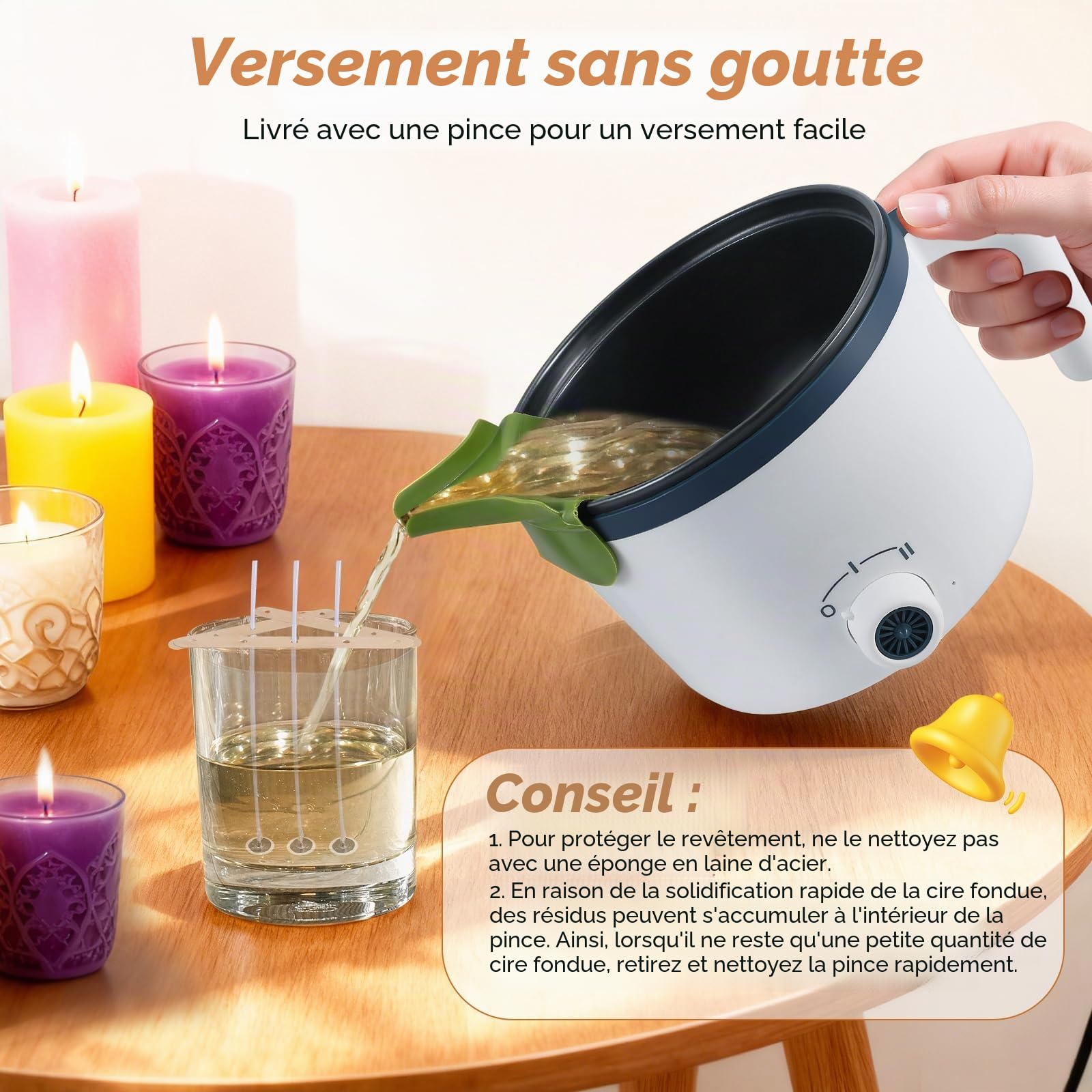 Fondoir Chauffe Cire Bougie,1.8 L Electrique Fondre Cire Bougie avec Bec Verseur, Autocollants pour Mèches, Dispositif de Centrage et Cuillère, kit Fabrication bougie kit Fabrication pour Débutants.
