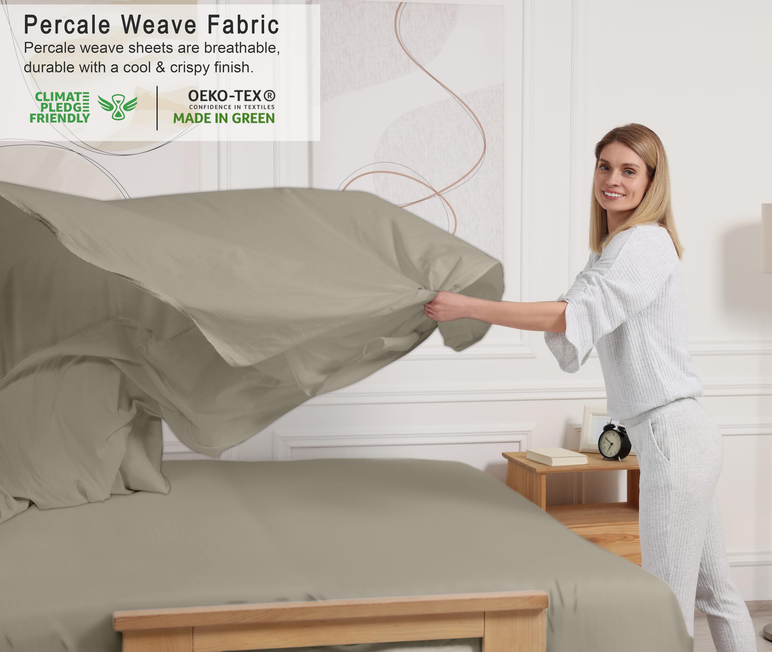 Ensemble de Draps de Qualité 400 Fils 4 Pcs Poche Profonde 10 Pouces 100 % Coton Égyptien Motif Rayé