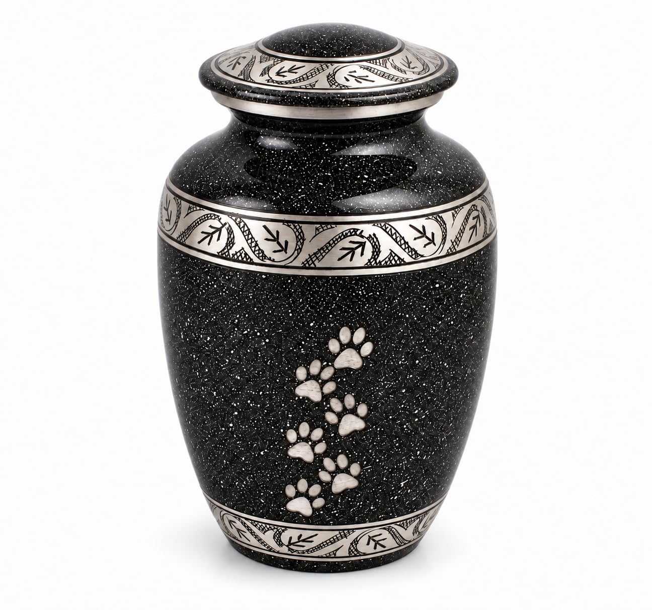 Pet Cremation Urn for Ashes with Paw Print Memorial Design, Handcrafted Keepsake Vessel, Secure Top Lid Closure, Remains Storage for Dog Cat (6-inch Black silver) โ image 1