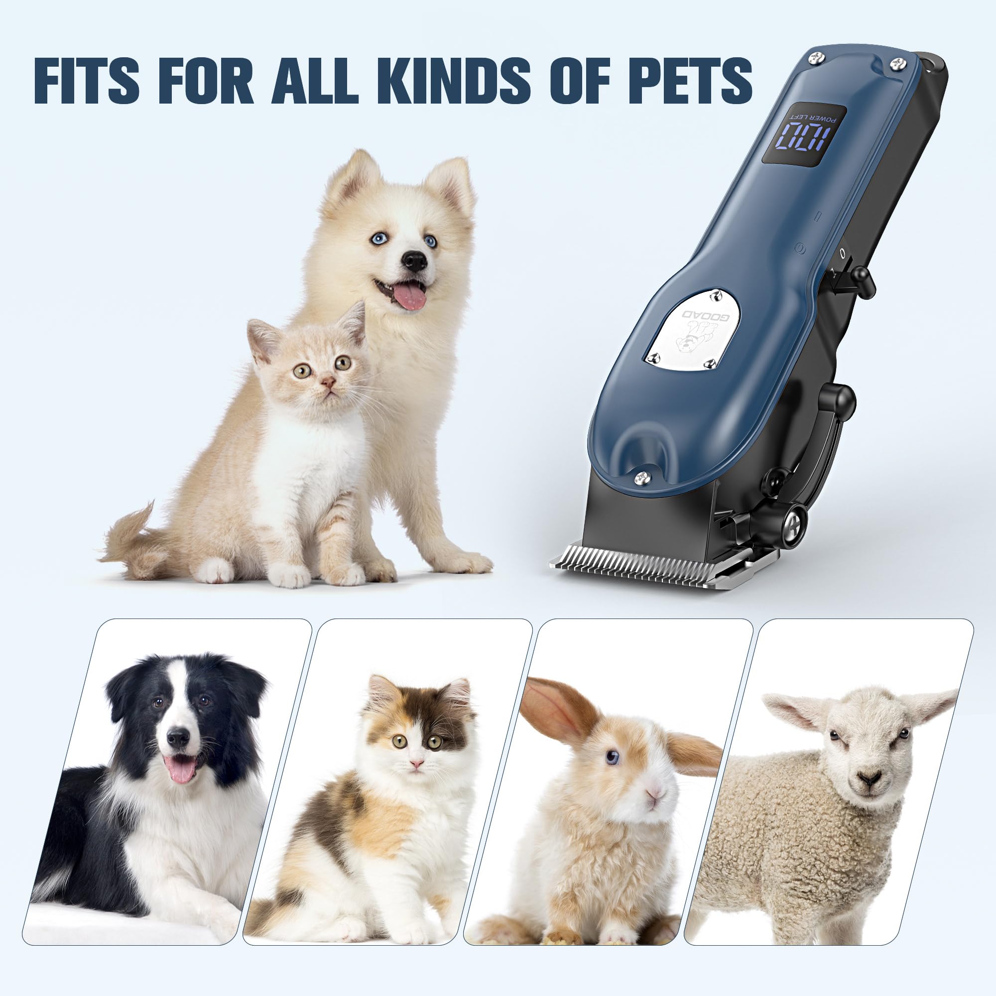 Gooad Dog Hair Clippers for Grooming Cordless Pet Clippers for Dogs Thick Hair with Metal Blades Electric Rechargeable Dog Trimmer for Grooming Low Noise Pet Grooming Kit,Blue - Image 4