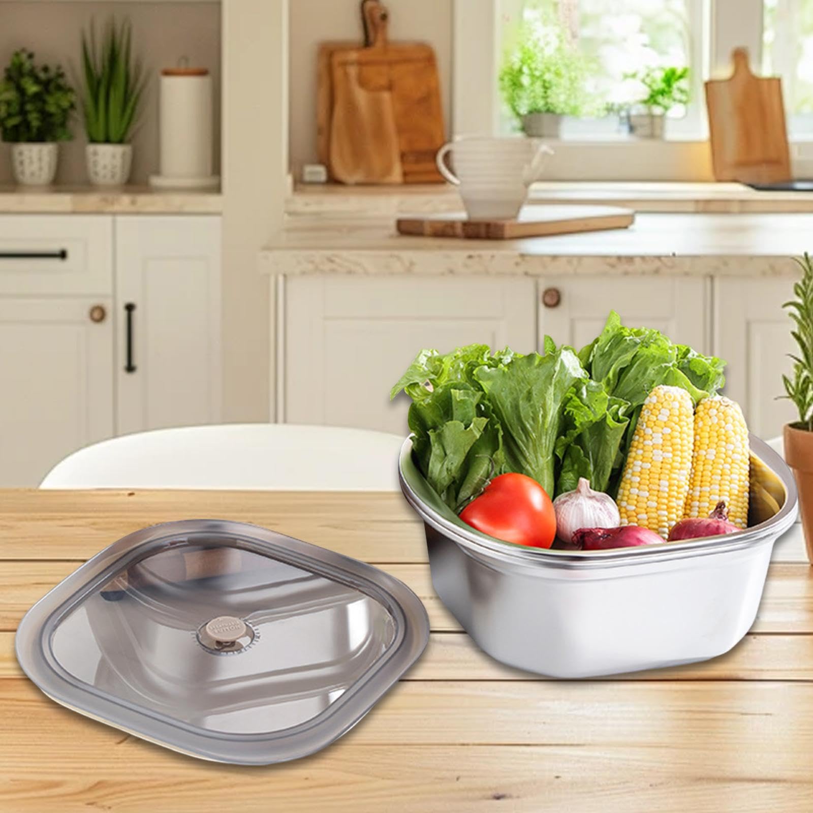 Edelstahl Sieb Schüssel System Pasta Mischschüssel Reissieb Aufbewahrungsbehälter mit Deckel für Lebensmittel Haushalt, 4600 Ml