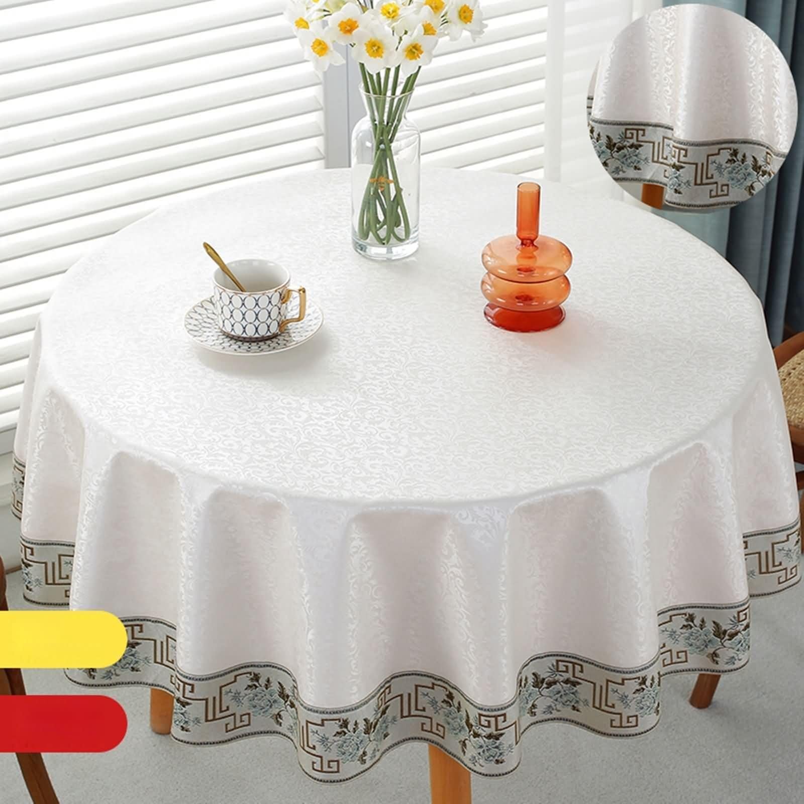 Nappe ronde de 180 cm en polyuréthane imperméable avec motif de vigne - Résistante aux taches - Pour la maison - Décoration élégante pour salle à manger et cuisine