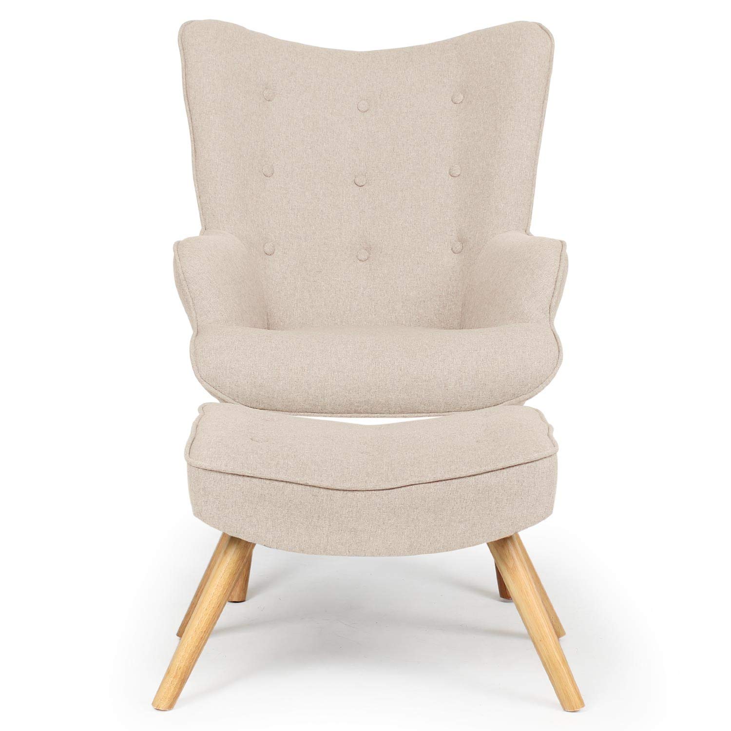 Menzzo Poltrona scandinava + Pouf Lylou in tessuto, beige