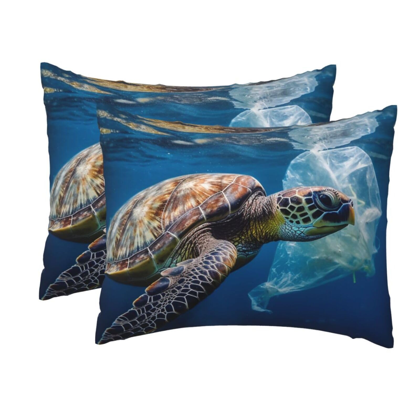 2 Pack Standard Size Pillow Cases for Hair and Skin Soft Breathable Pillow Case Covers with Hidden Zipper Sea Turtle and Plastic Pillowcase 20x26 Inches Pillow Cover for Sleeping Gift