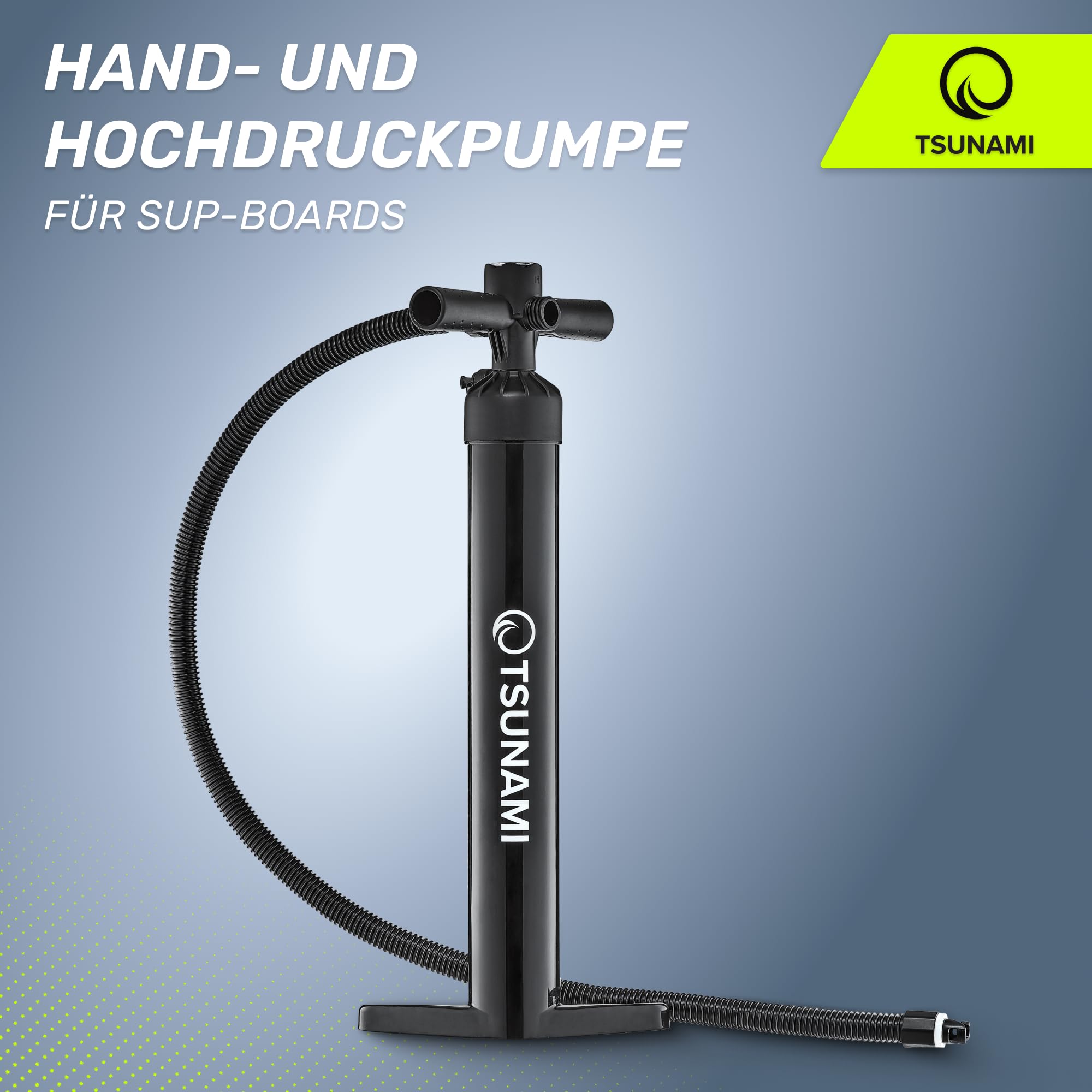 Tsunami SUP-Handpumpe, max. 2 bar (29 PSI), High Big Volume, Doppelt wirkende, Luftpumpe, Hochdruck-Superpumpe für Kajak, Dingy Boote, Paddelboard, Schlauchboot SUP und Stand Up Paddle Board