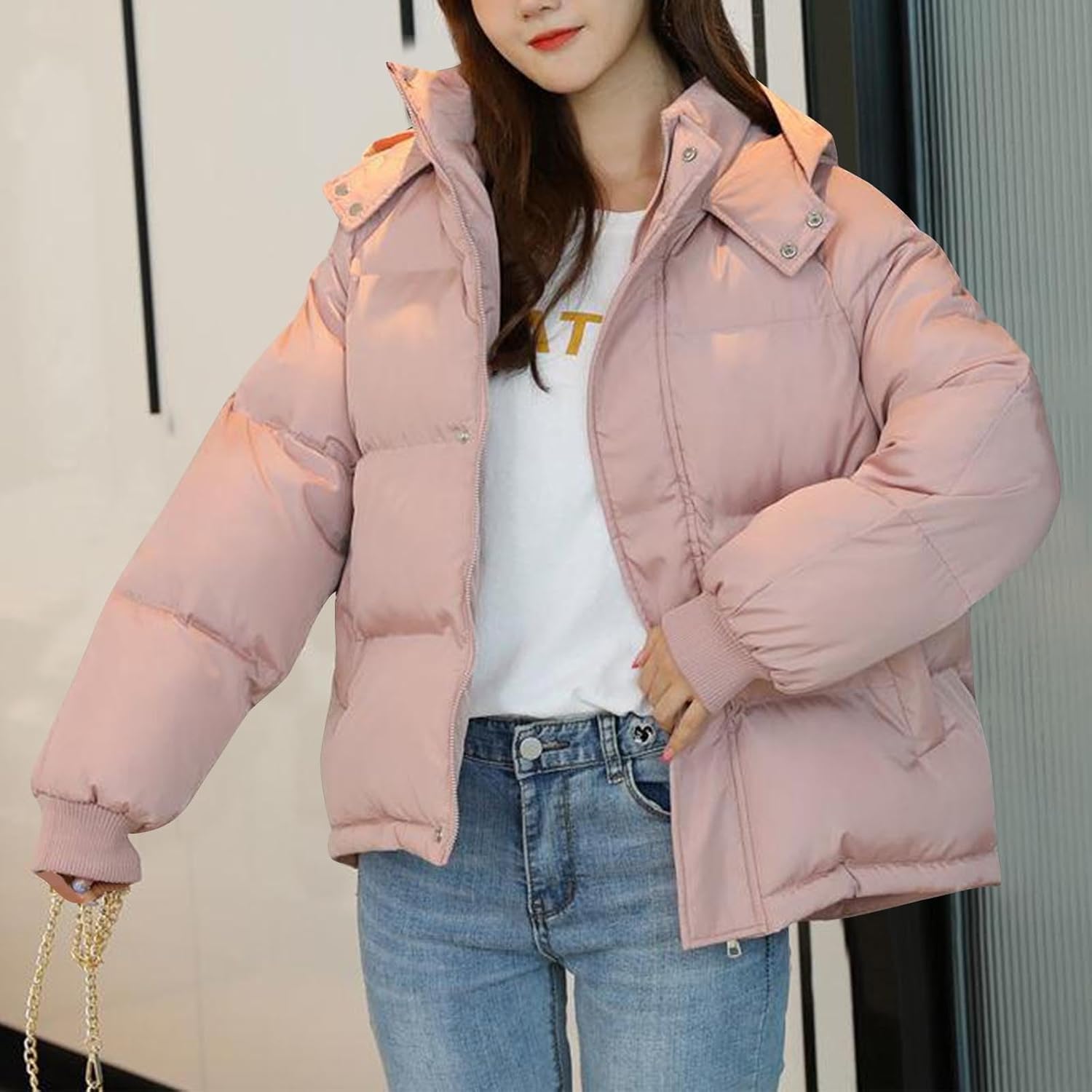 Chaqueta de Pluma Corta con Capucha y Cremallera para Mujer Chaqueta de Pluma Gruesa con Capucha y Cremallera Chaqueta de Pluma Gruesa para Invierno Abrigo Parker cálido