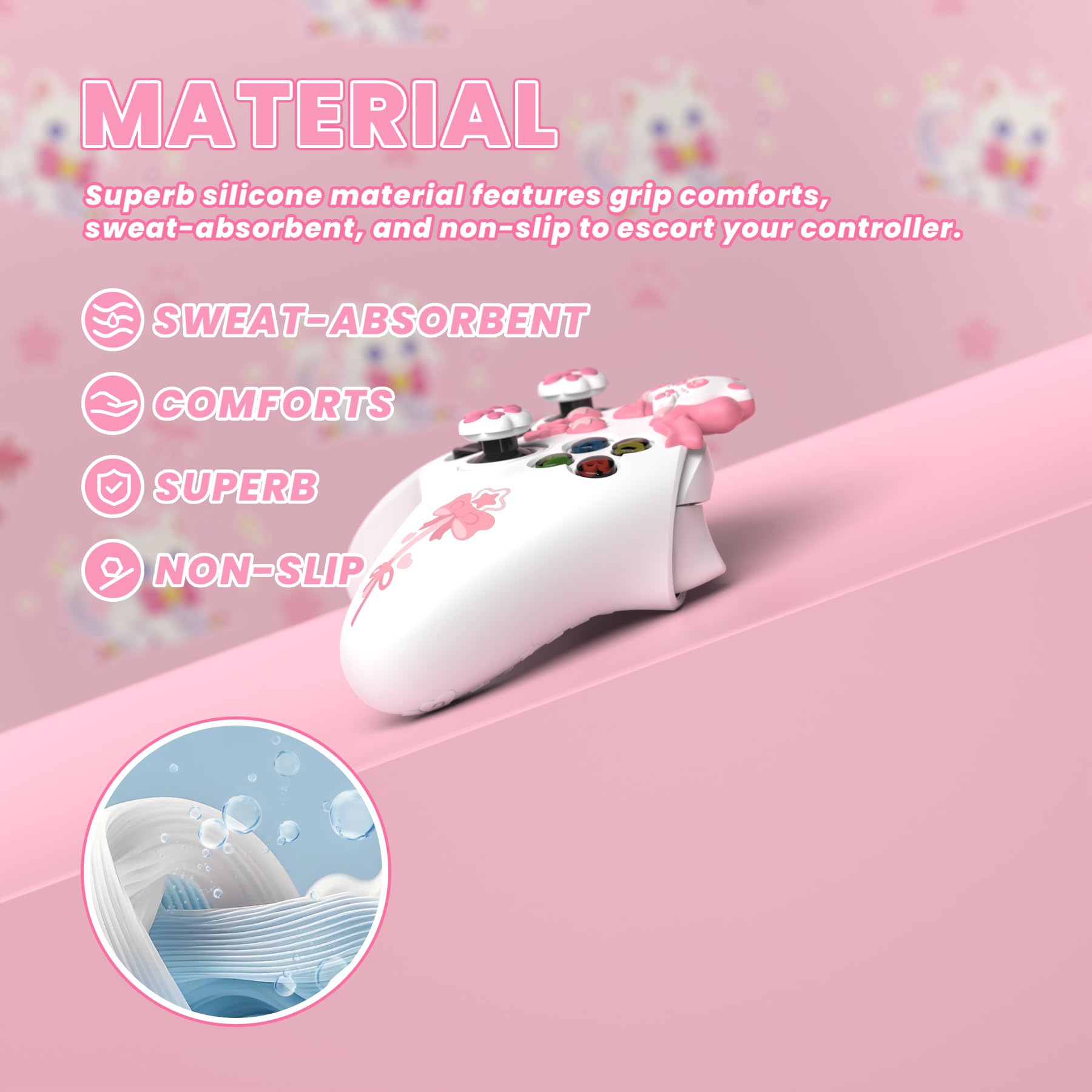 PlayVital Funda de Silicona para Xbox Series X/S - Cubierta Antideslizante para Mando, Carcasa Protectora con Tapas de Joystick & Pegatina, Protector de Goma, Diseño Sweetheart Kitty (Blanco)