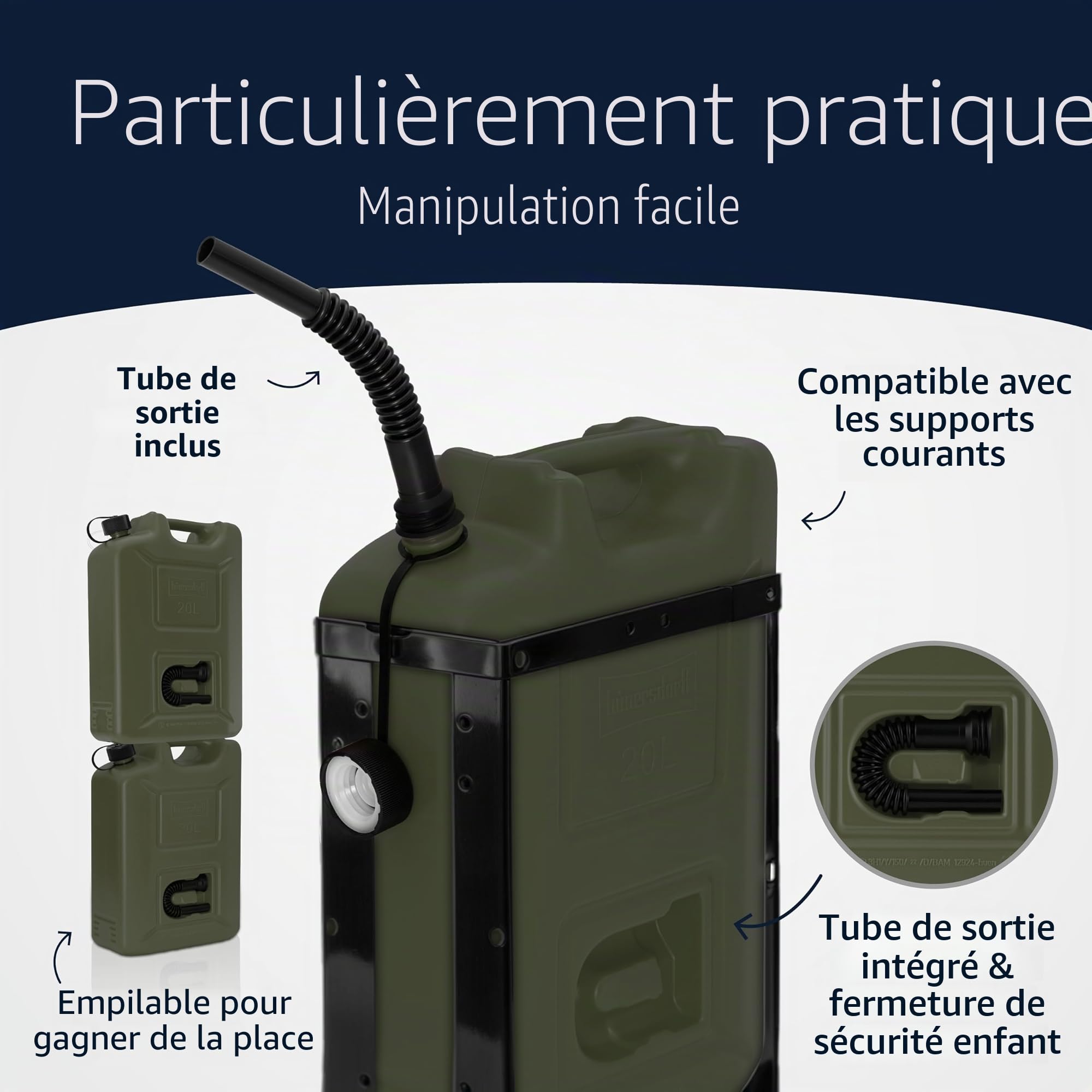 Hünersdorff Lot de 3 bidons de Carburant Professionnels de 20 l pour Essence, Diesel et Autres Produits Dangereux, fabriqué en Allemagne, Production certifiée TÜV, Olive