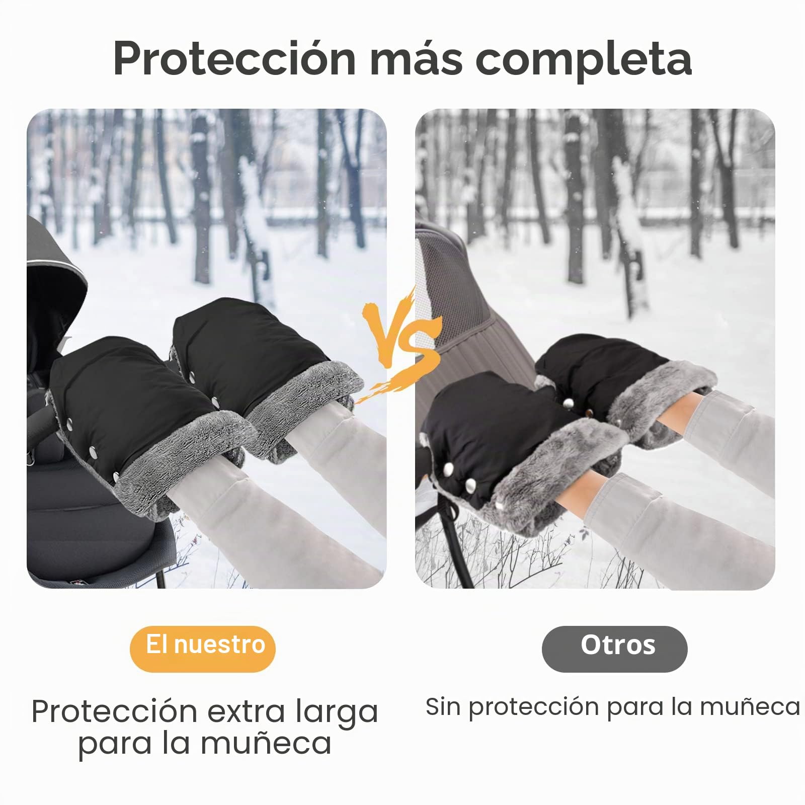 Guantes de Cochecito, Guantes Calientes para Cochecito Impermeables Extra Gruesos Para Todos los Cochecitos - Negro