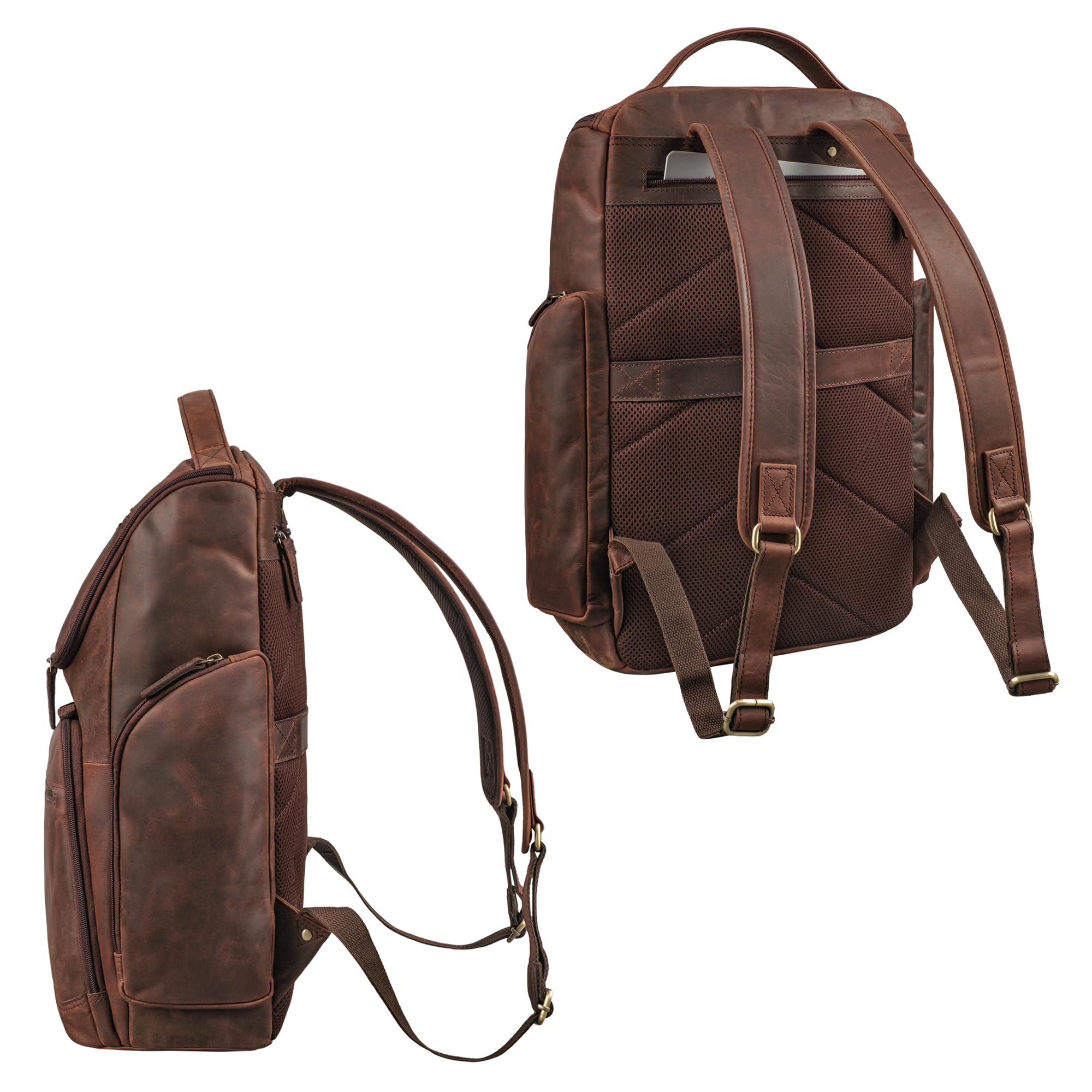 STILORD 'Reggie' XL Leder Rucksack Herren Laptop Rucksack 15-17 Zoll Business Backpack Groß Atmungsaktiv Lederrucksack Vintage für Reisen Arbeit Büro