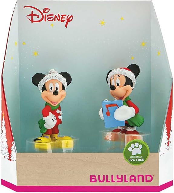 Bullyland 15074 - Walt Disney Mickey and Minnie in Christmas Costume, Lovingly Hand-Painted Figures, PVC Great Gift for Boys and Girls for Imaginative Play