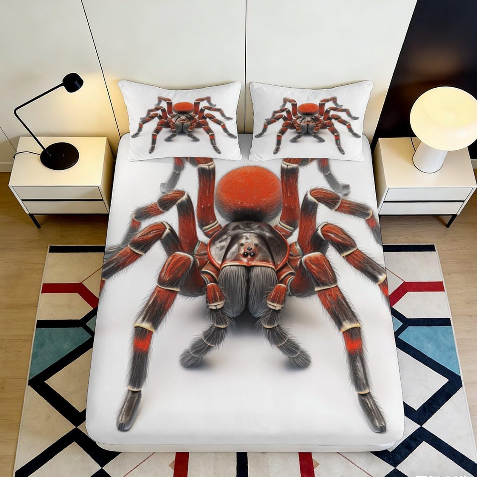 3D Printed Red Tarantula Fitted Sheet Microfiber Soft Anti-Slip Spider Mattress Cover for Bedroom Dorm Bed Decor 200x200x25cm