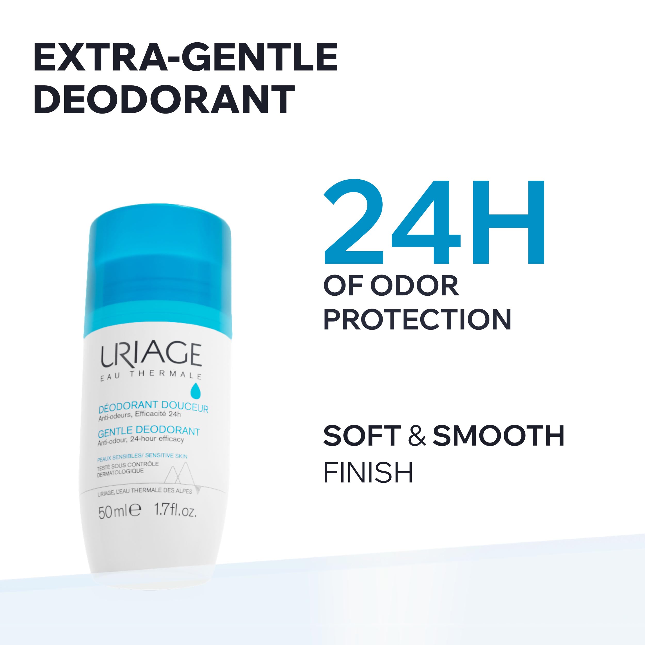 Uriage Deodorant For Sensitive Skin, Daily Freshness, Aluminum-Free Formula, No Alcohol, 24-Hour Odor Protection, Suitable For Sensitive Skin, No White Marks, Unisex